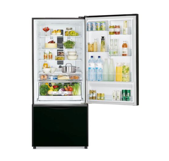 Hitachi R B570P7MS GBK 2-Door Refrigerator - Energy Efficient French Door Fridge with Large Capacity for Home & Kitchen Use