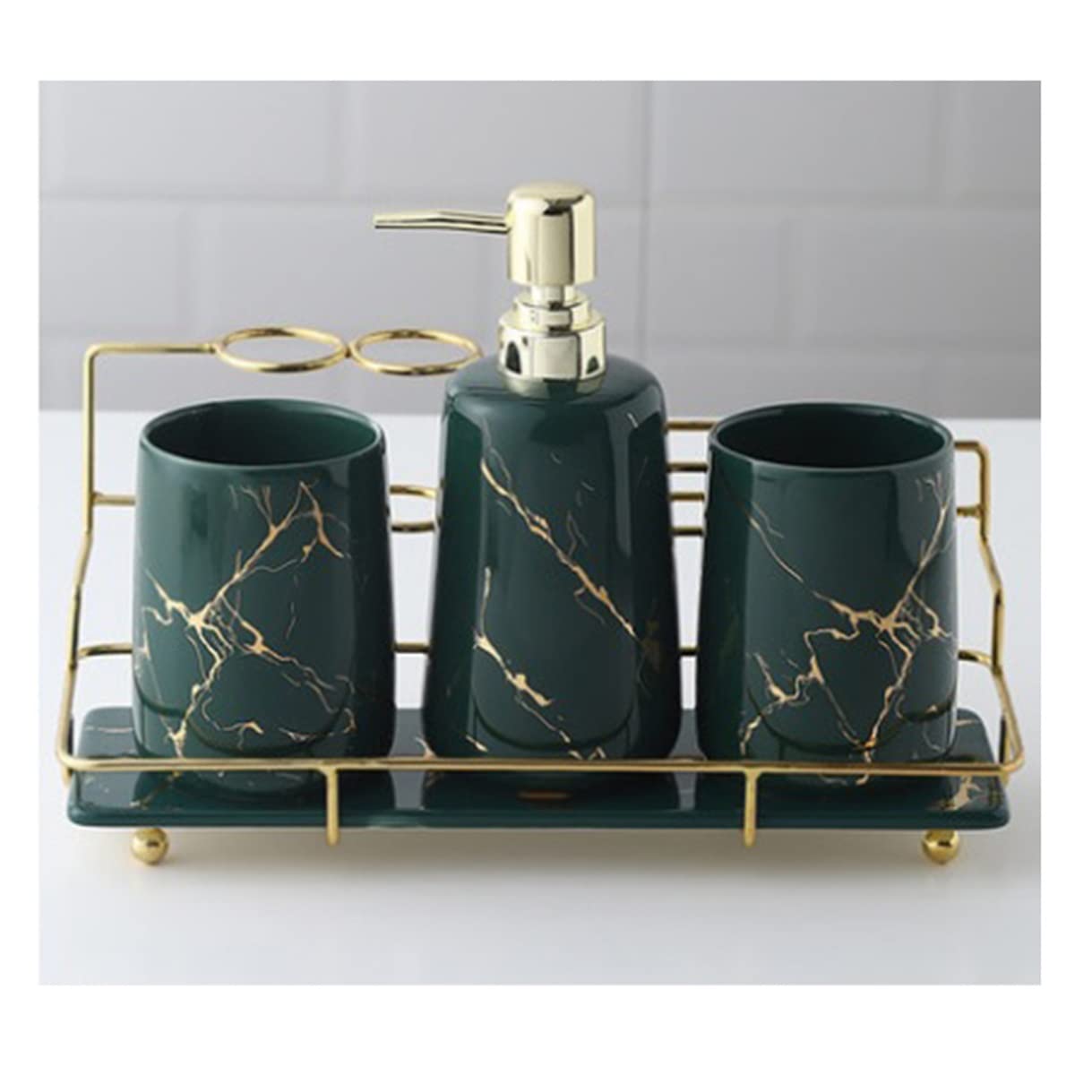 Ceramic Bathroom Organizer Set - Shower Shelves, Toothbrush & Mouthwash Cup Holder, Creative Green Bathroom Decor for Modern Homes - Perfect for Spa-Like Showers and Organized Vanities (Color: Green, Size: A)