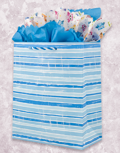 Distressed Stripes Blue Gift Bags for Party Favors, Wedding Decorations & Garden Themed Events - Elegant & Reusable Gift Packaging