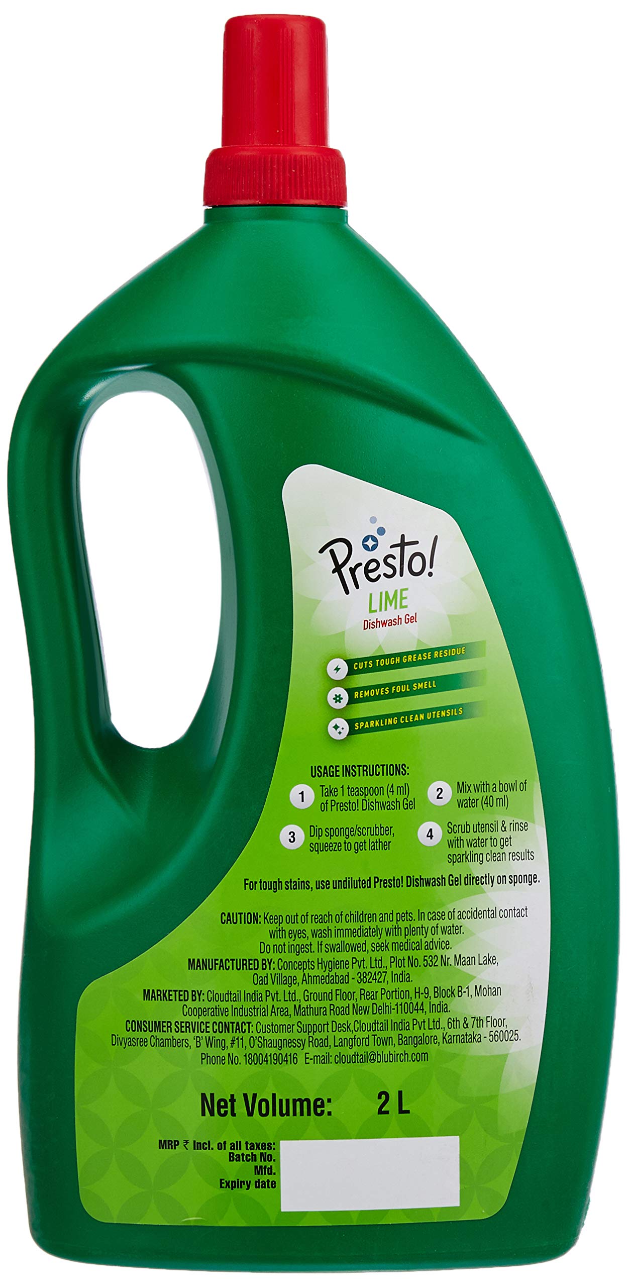 **Presto! Lime Dishwashing Gel - 2 Litre Refill Jar | Powerful Grease Cutting Liquid | Gentle on Hands | Ideal for Kitchen, Sink & Dishwasher Use**