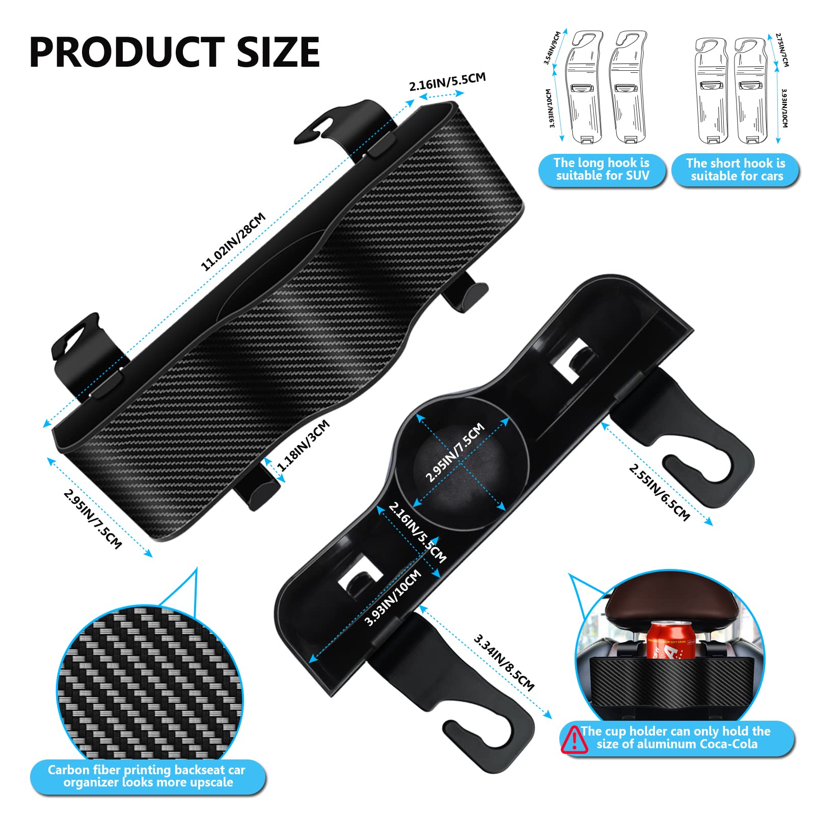 Car Headrest Backseat Organizer with Cup Holders - Multi-Pocket Seat Back Organizer for Kids & Travel Accessories - Perfect for Eating, Snacks & Drinks on Road Trips