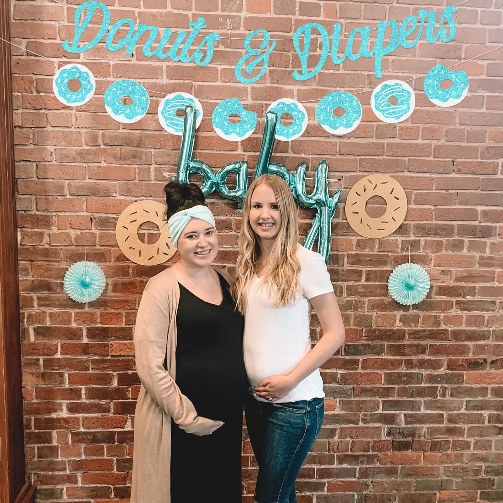 Donut Baby Shower Decorations Set - Diaper Donut Banner Garland in Teal for Gender Neutral Baby Sprinkle Parties | Perfect for Nursery Decor & Newborn Celebration