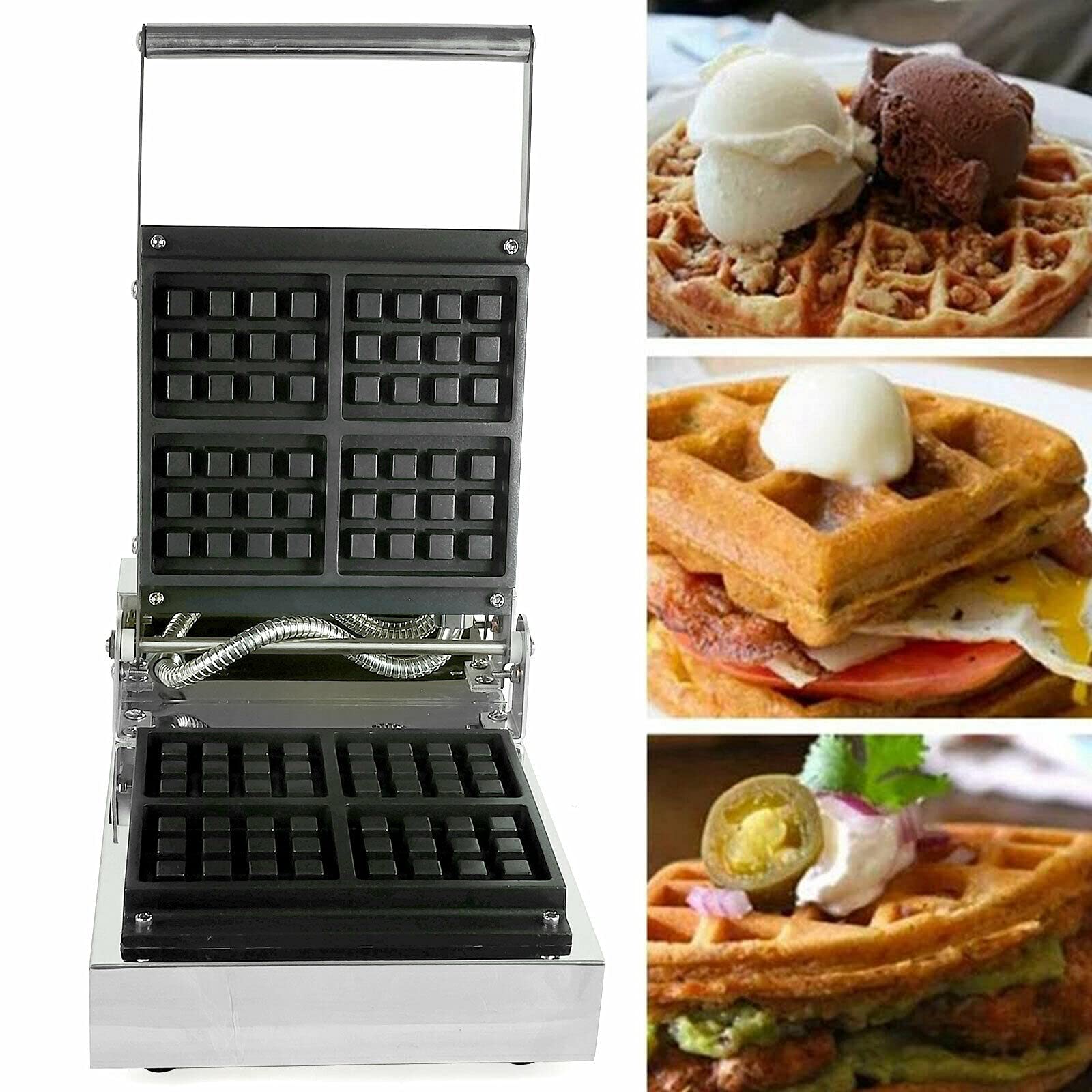 110V Commercial Waffle Maker - Nonstick Electric Square Waffle Iron with Temperature & Time Control (50~300℃, 1300W) - Perfect for Restaurants, Cafes, and Breakfast Catering Businesses
