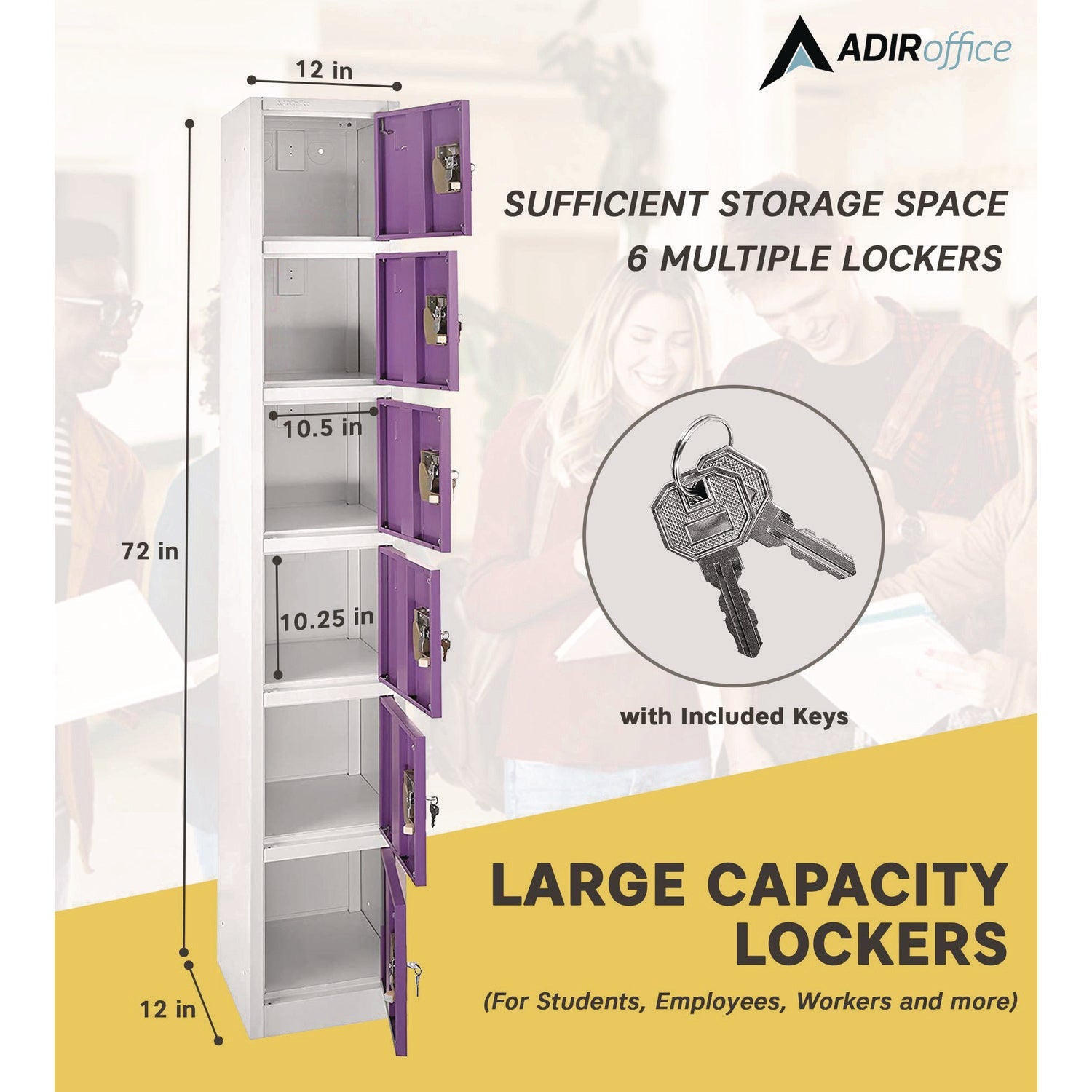 AdirOffice 6-Compartment Steel Storage Locker - 12