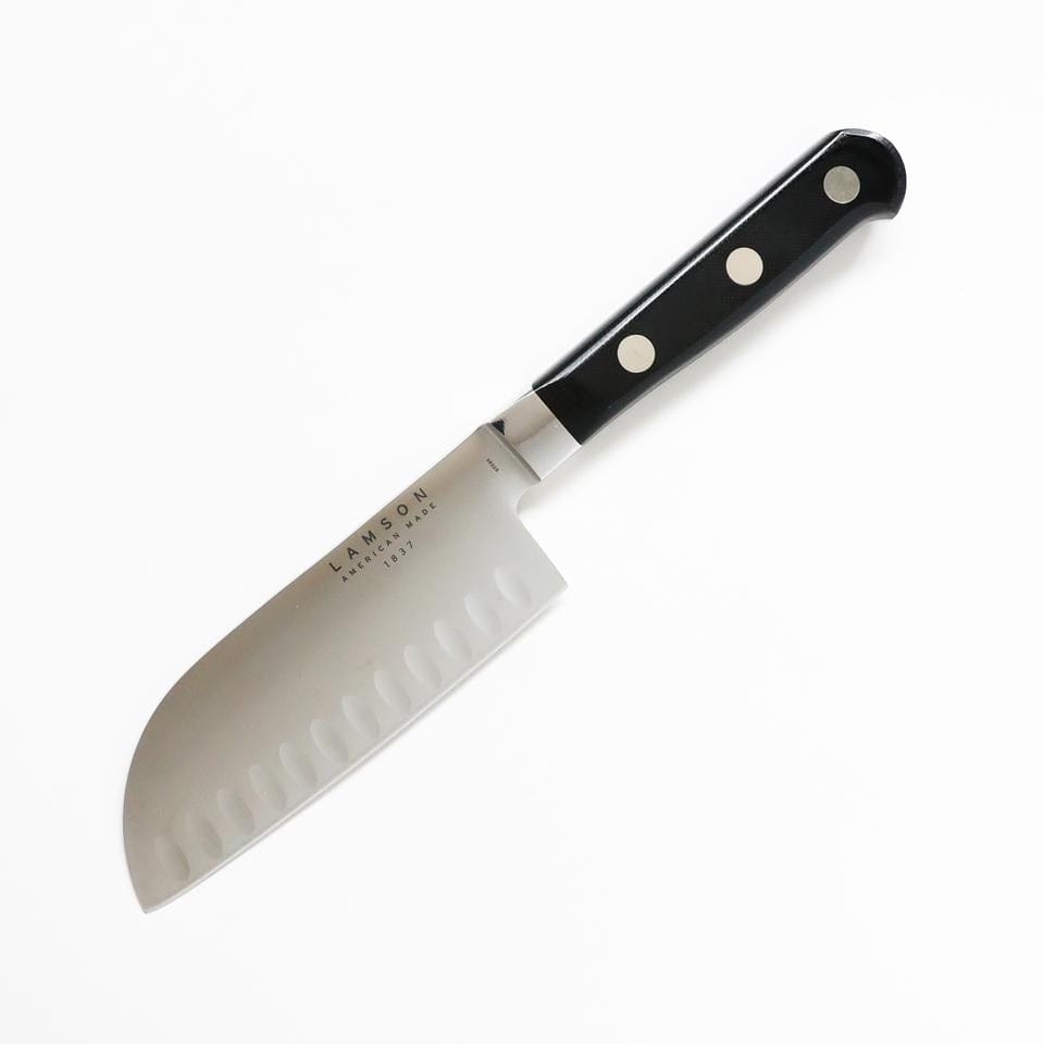 Premium Lamson Midnight Santoku Knife 5-Inch - Japanese Style Kitchen Knife for Professional Chefs & Home Cooking - Perfect for Slicing, Dicing & Mincing Vegetables, Meat & Fish