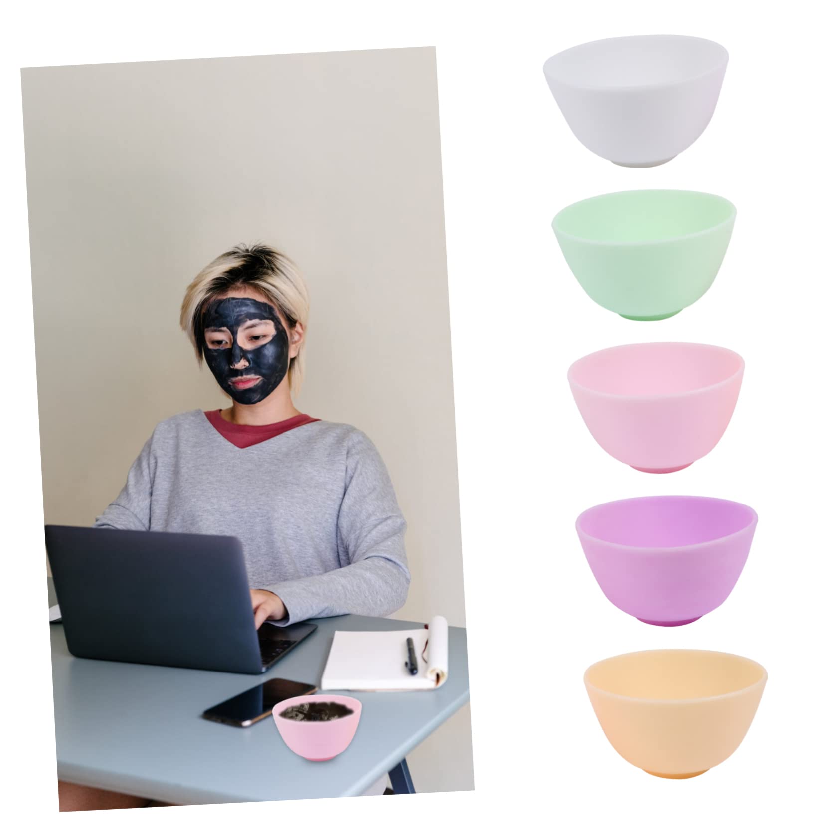 5pcs Silicone Mask Mixing Bowls for DIY Facial Clay Masks - Reusable Beauty Tools for Home Spa & Skincare - Perfect for Mixing Face Masks, Creams & Serums