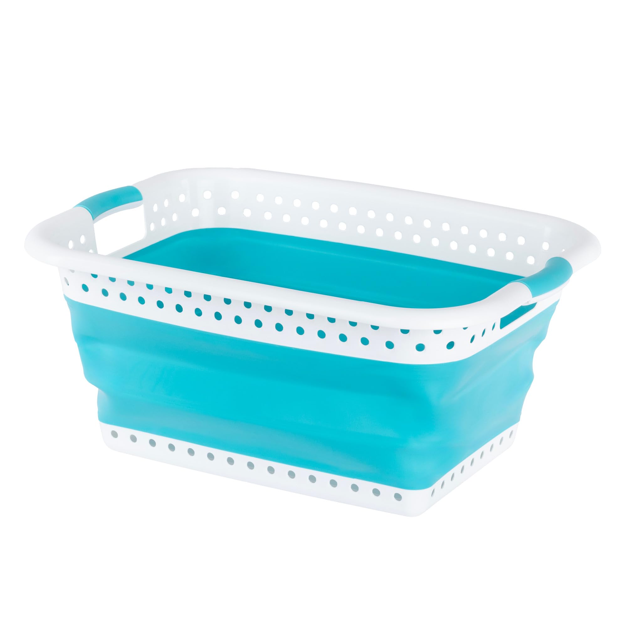 LIVIVO Collapsible Laundry Basket - 58L Large Capacity Foldable Washing Bin with Comfortable Handles - Space Saving Storage Solution for Laundry Room, Dorm, RV & Travel (Turquoise)