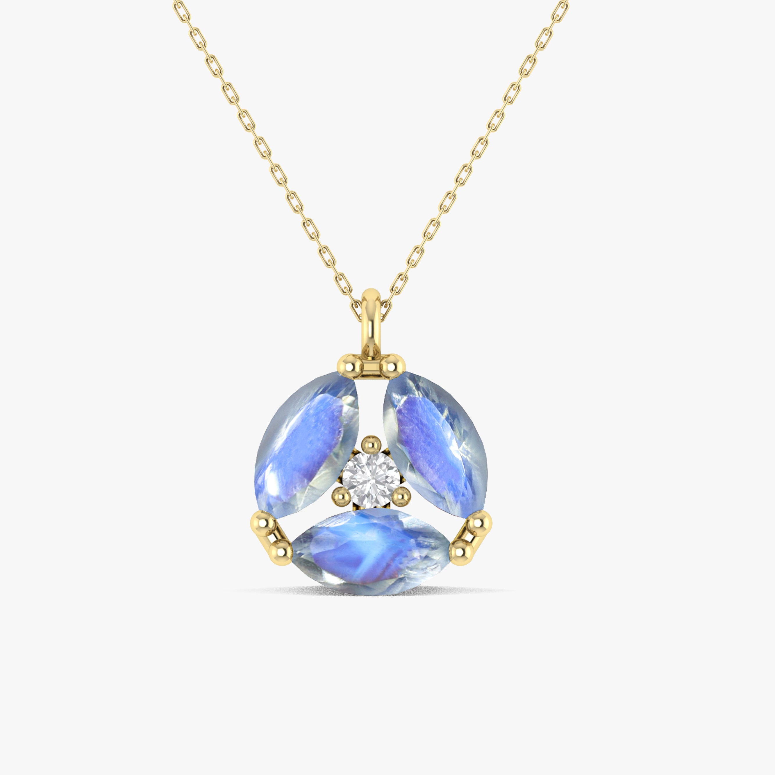 Rainbow Moonstone Three Stone Round Pendant Necklace - Elegant Healing Crystal Jewelry for Women, Perfect for Meditation, Yoga & Spiritual Gifts
