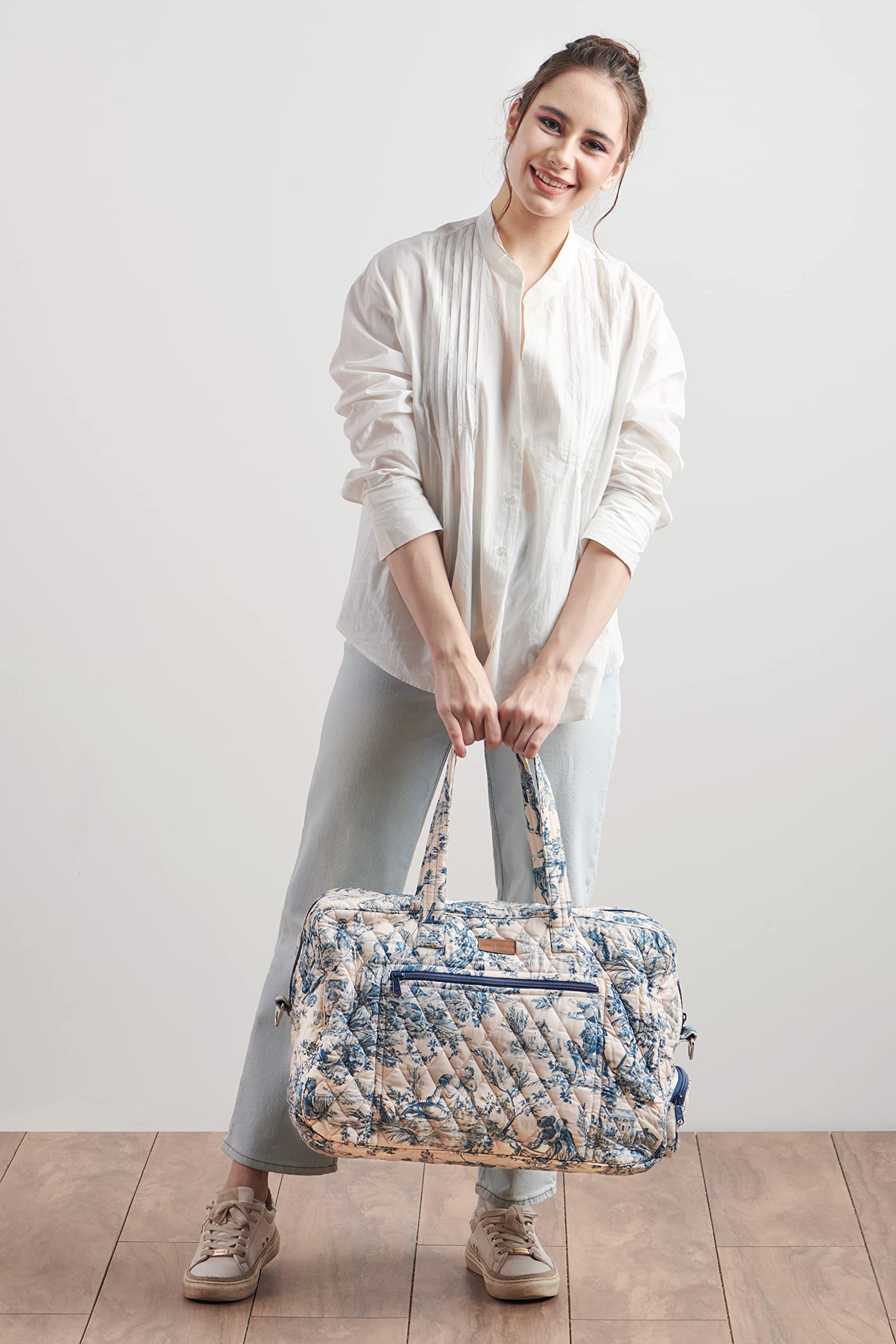 Maison d'Hermine Quilted Cotton Weekender Bag - Durable Overnight Duffel for Travel, Gym & Business | Perfect Gift for Men & Women | Family Trips & Business Travel | The Miller Blue
