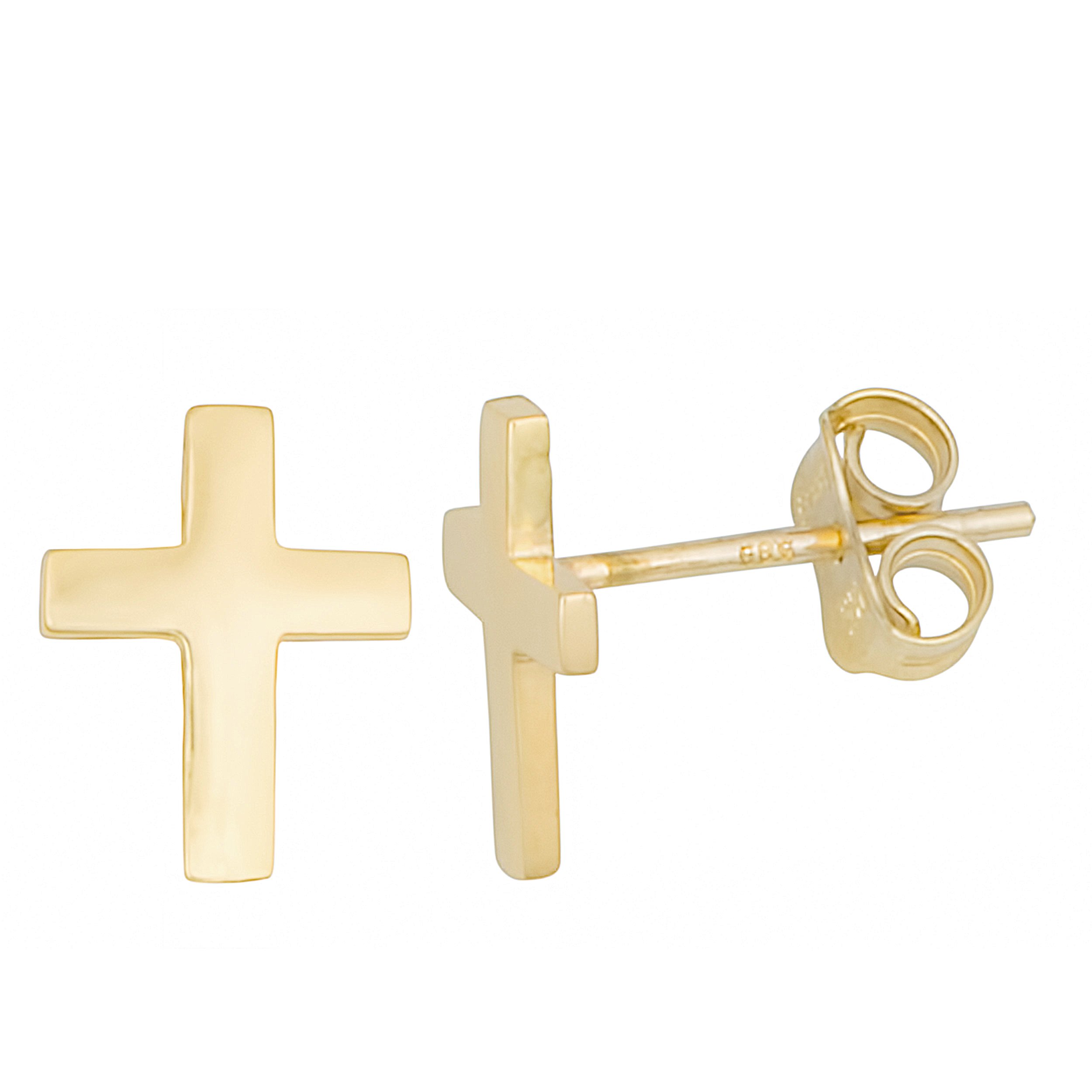 10K Yellow Gold High Polish Cross Post Earrings for Women - Hypoallergenic Religious Jewelry Gift for Church, Wedding & Everyday Wear - Kooljewelry