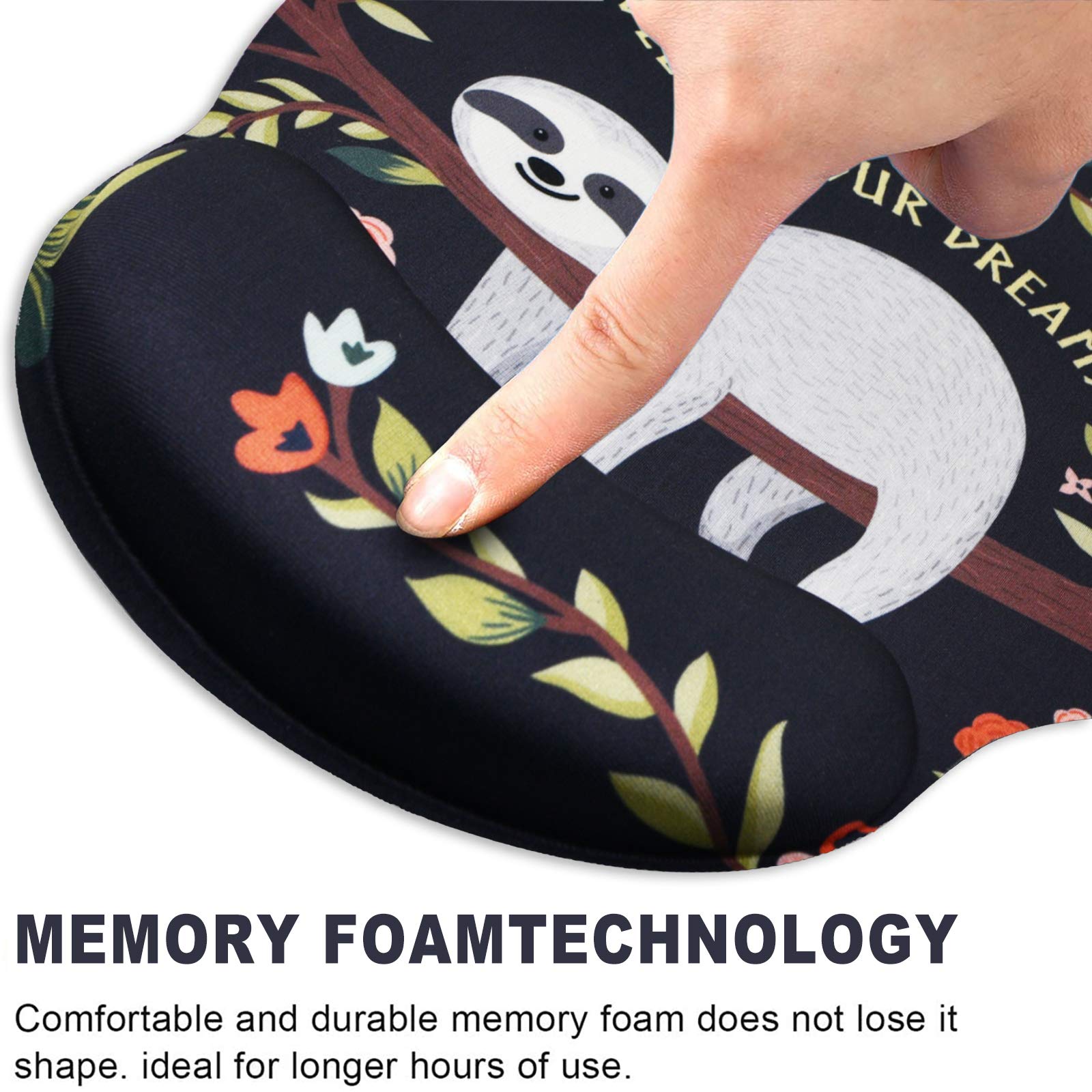 ToLuLu Ergonomic Gel Mouse Pad with Wrist Rest - Non-Slip Rubber Base & Memory Foam for Pain Relief - Perfect for Office, Gaming & Home Computer Use - Cute Sloth Design (Black)