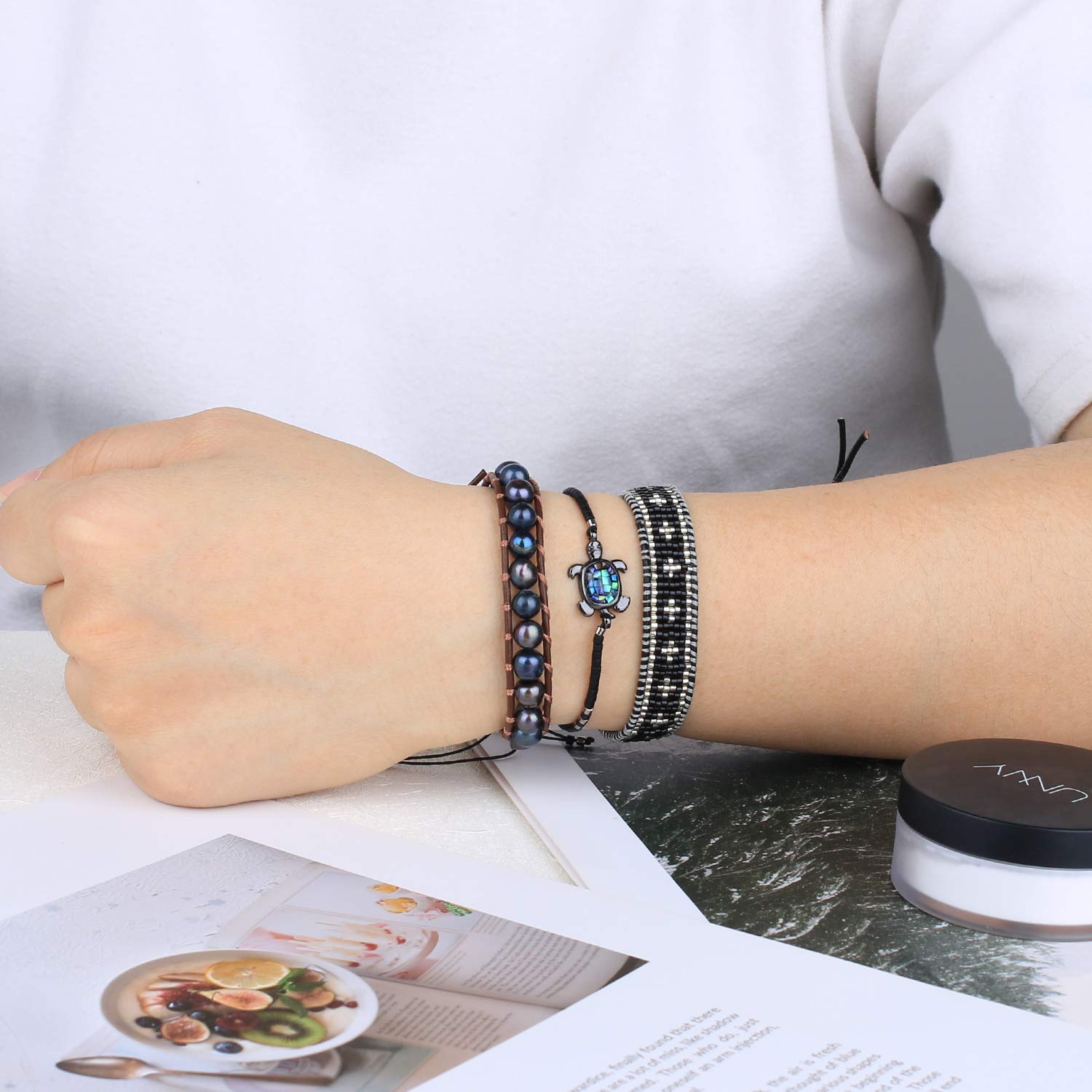 KELITCH Crystal Turtle Charm Bracelet - Miyuki Beaded Thin Strand Friendship Bracelet for Women - Adjustable Multi-Color Jewelry Gift for Best Friend, Birthday, Anniversary & Everyday Wear