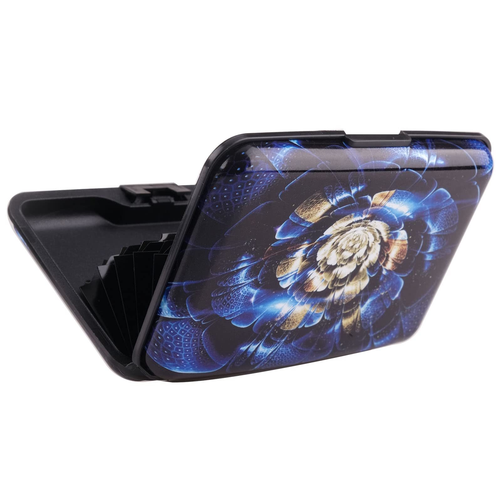 Mini Aluminum RFID Blocking Credit Card Holder - Slim Metal Wallet for Men & Women, Business & ID Cards - Blue 3D Flower Design | Perfect for Travel, Work & Everyday Use