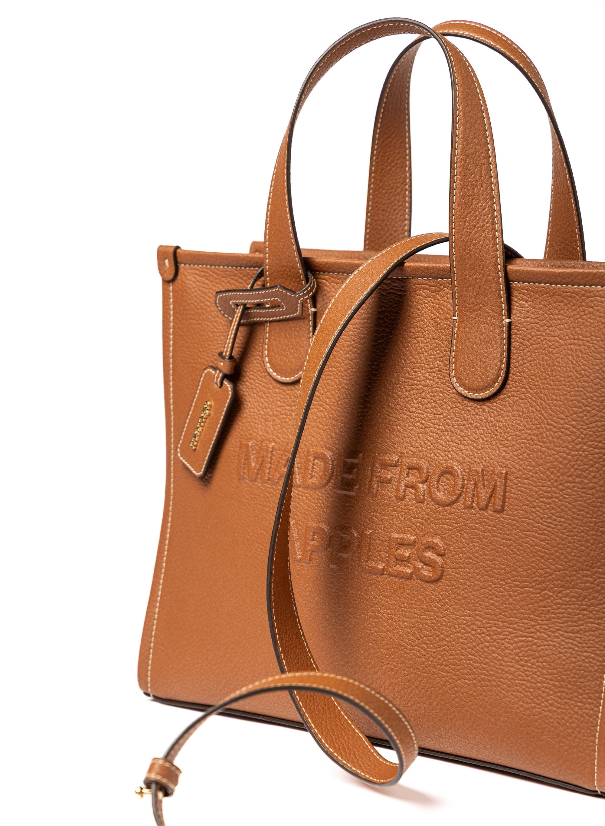 Alma L Apple Leather Vegan Tote Bag for Women - Eco-Friendly Cruelty-Free Handbag in Cognac Brown | Perfect for Work, Travel & Everyday Use