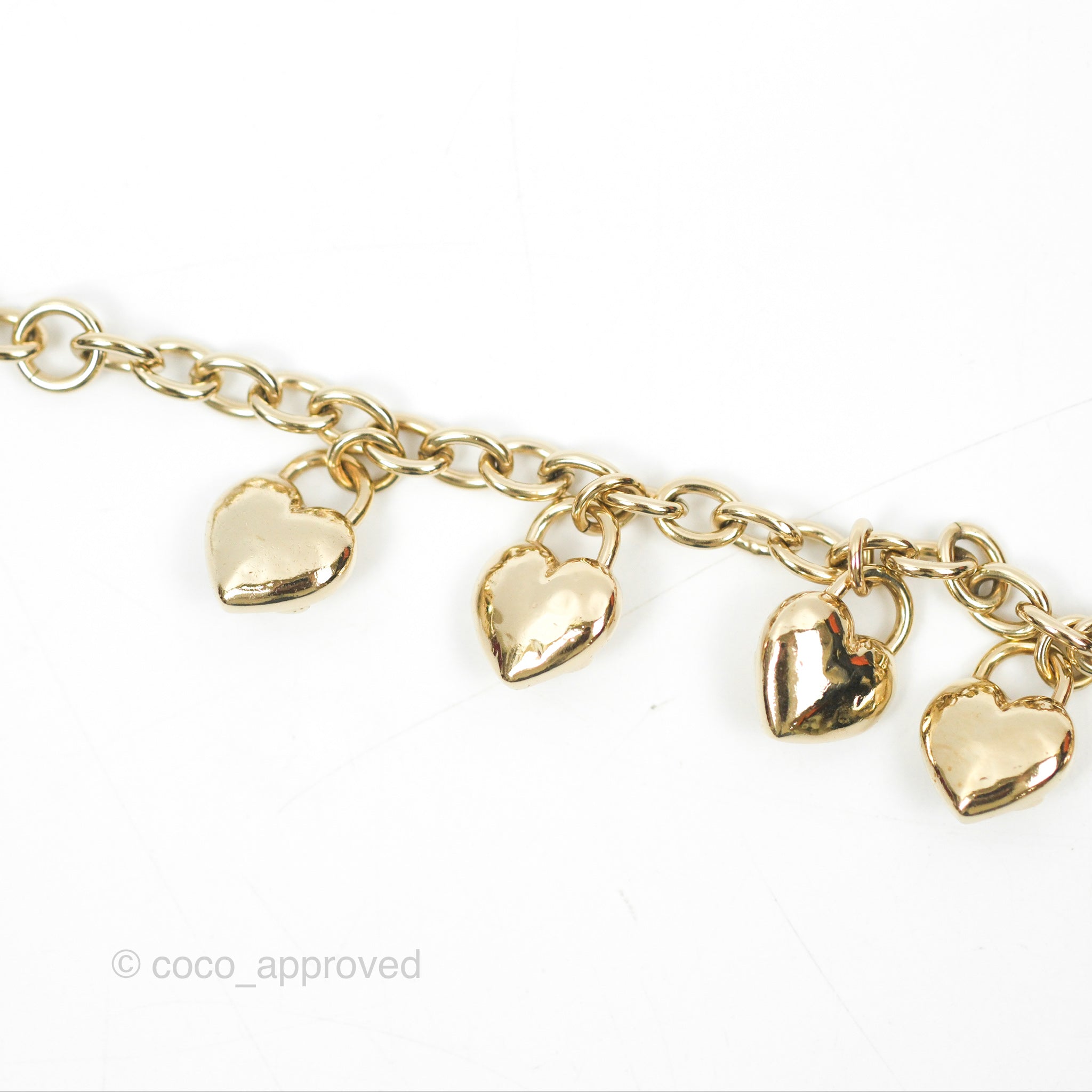 Chanel CC Heart Padlock Charms Chain Bracelet in Gold Tone - Elegant 22B Collection for Women | Perfect for Date Night, Parties & Special Occasions
