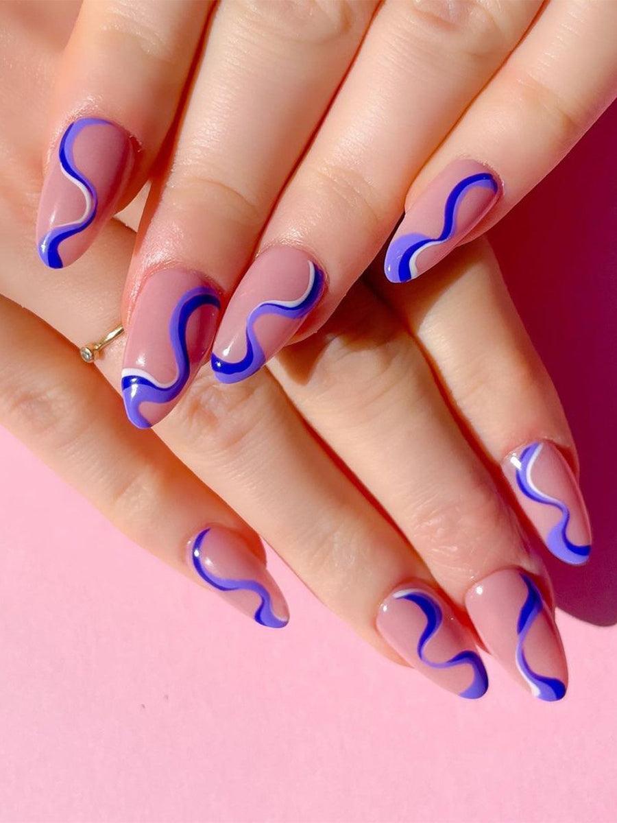 Lovevop Colorblock Line Nails - Trendy French Tip Press on Nails with Color Block Design, Reusable Fake Nails for Women, Perfect for Parties, Weddings & Special Occasions