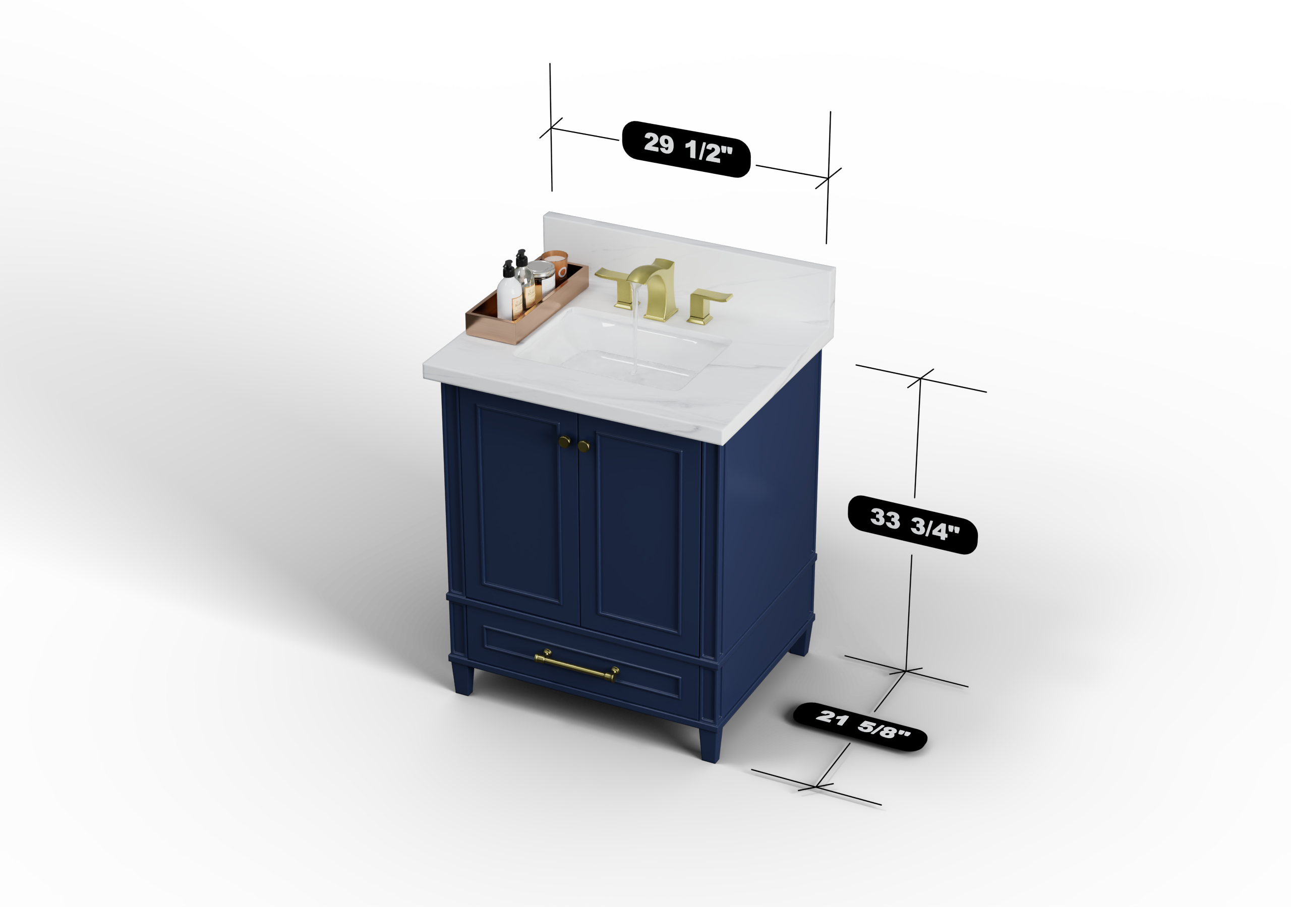 Windsor 29.5 Inch Solid Wood Navy Blue Bathroom Vanity Cabinet - Perfect for Modern & Coastal Style Bathroom Decor