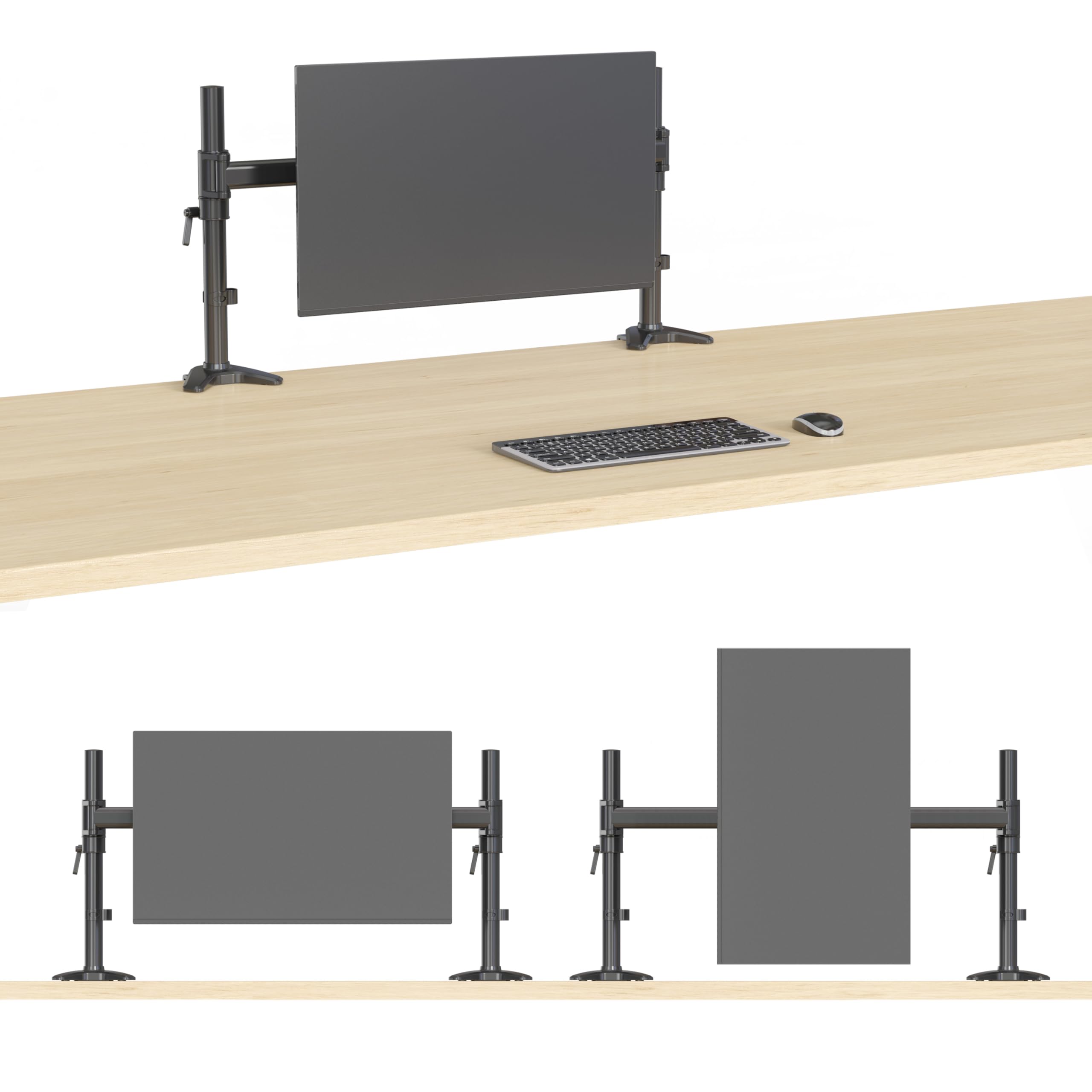 HFTEK MS121C-N Heavy Duty Monitor Mount for 17-49 Inch Flat & Curved Screens - 20kg Load Capacity per Arm, Height Adjustable, Tilt & Swivel - VESA 75x100/100x100 - Perfect for Home Office, Gaming Setup & Workstation Ergonomics