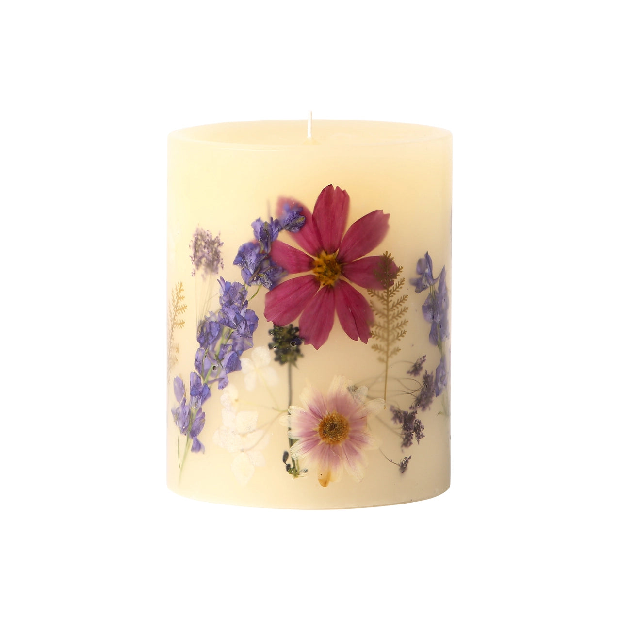 Roman Lavender Scented Medium Botanical Pillar Candle - Natural Soy Wax for Home Decor, Wedding Centerpieces & Relaxation - Aromatherapy Gifts for Women & Men