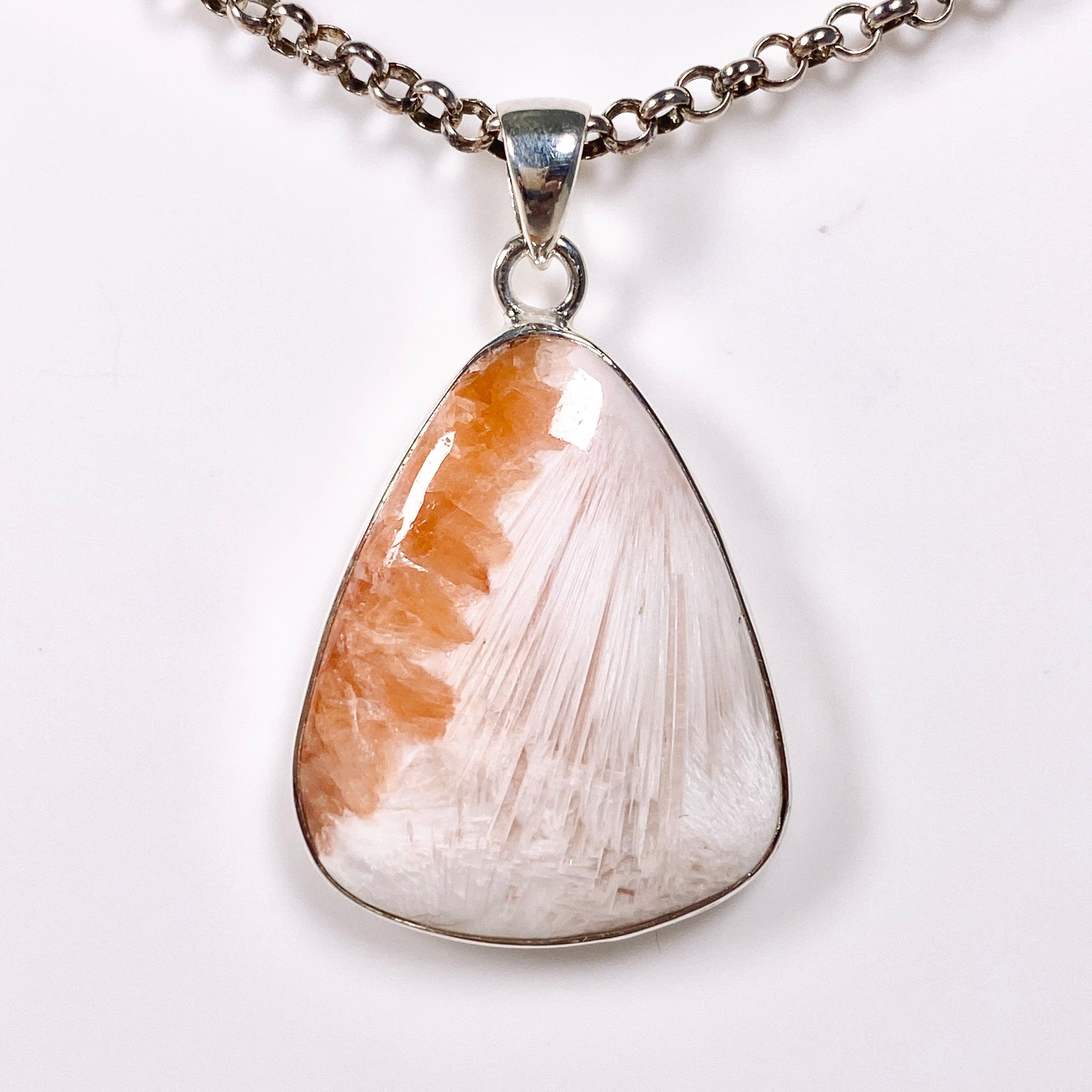 Scolecite Teardrop Pendant Necklace KPGJ3811 - Natural Crystal Healing Jewelry for Meditation & Energy Balancing