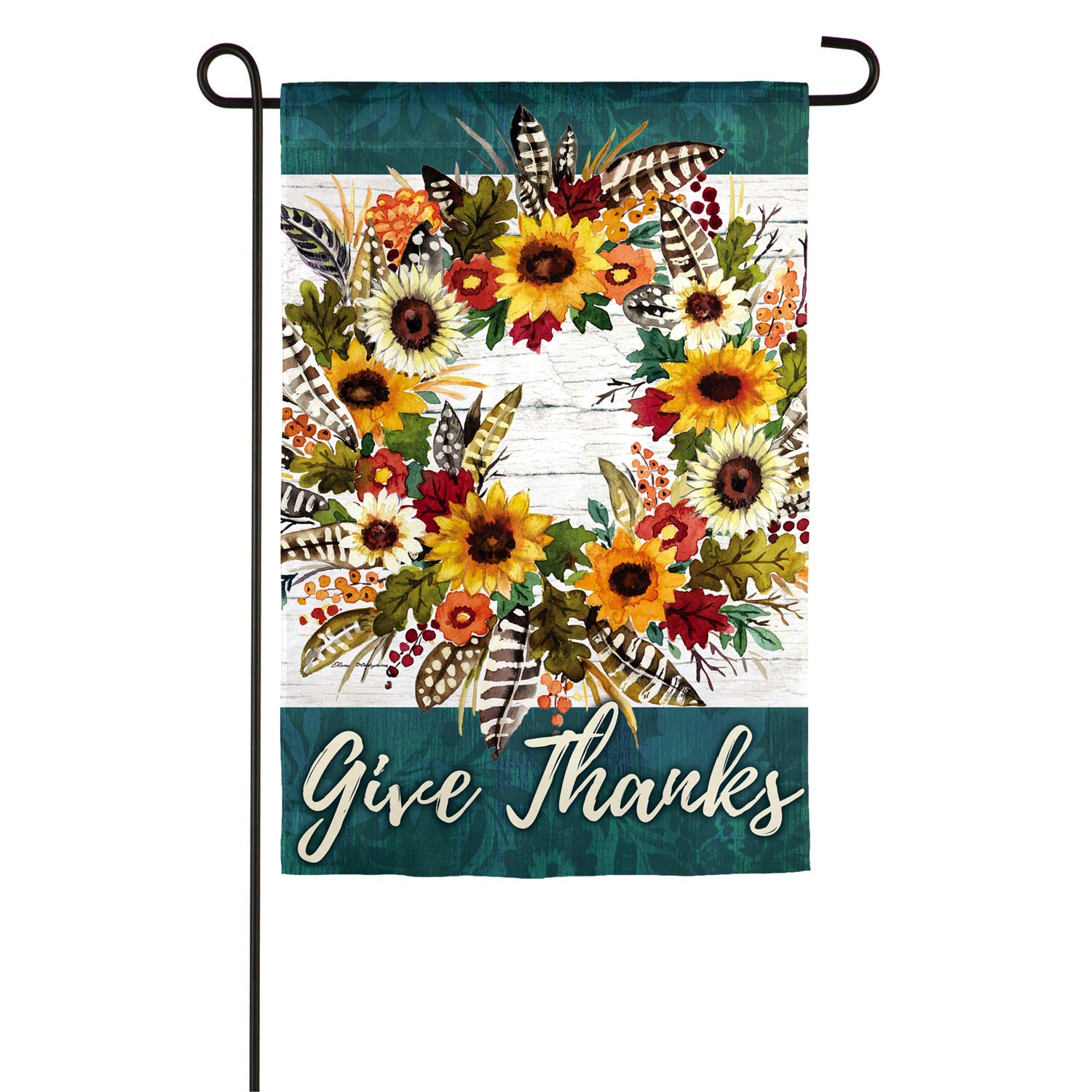 Evergreen Flag Give Thanks Wreath Garden Flag - 12.5 x 18 Inches Seasonal Decor for Lawn, Patio, Garden | Perfect for Thanksgiving, Fall Decorations & Outdoor Holiday Greetings