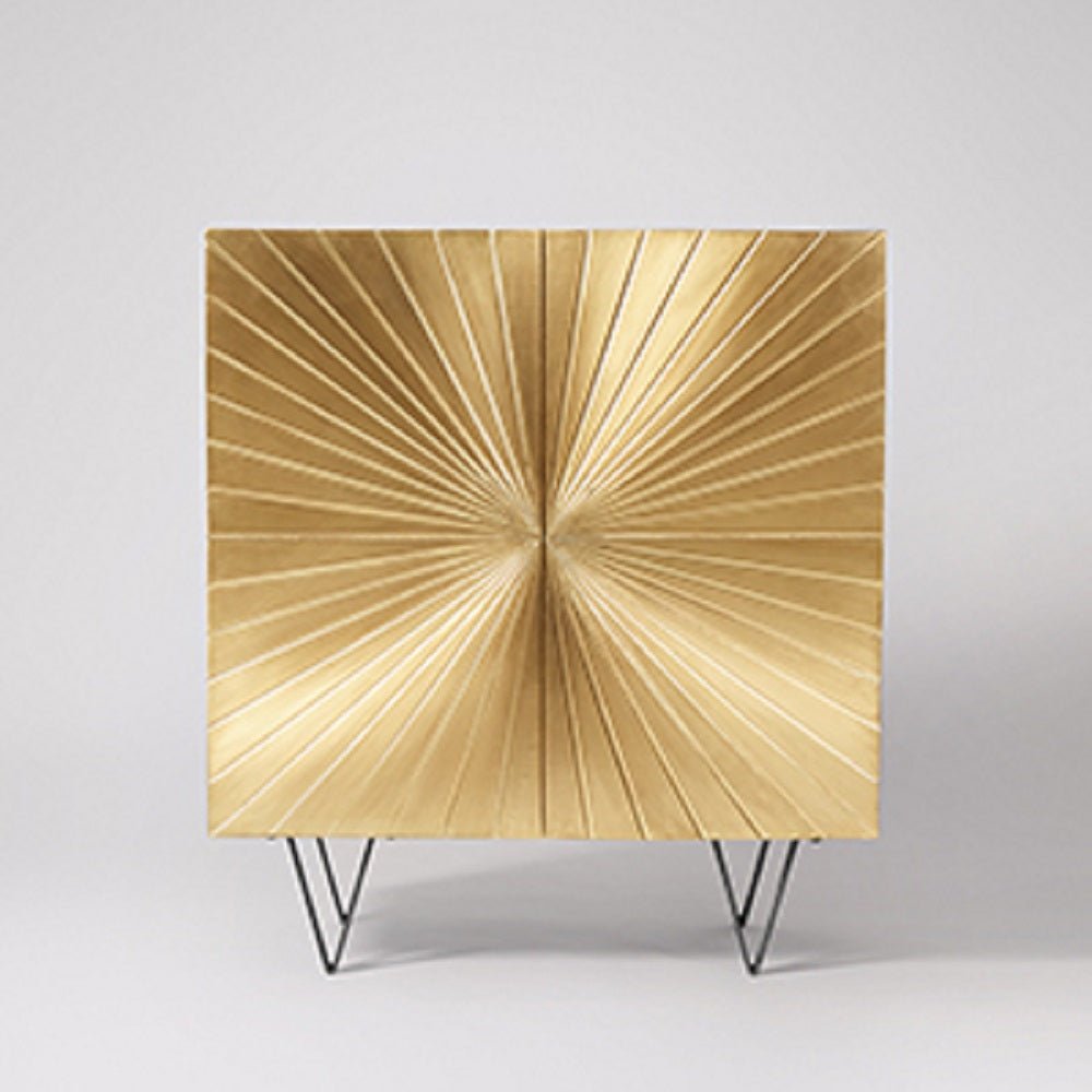 Hand Embossed Brass Cabinet - Vintage Wooden Golden Metal Storage Furniture for Living Room, Bedroom & Office Decor