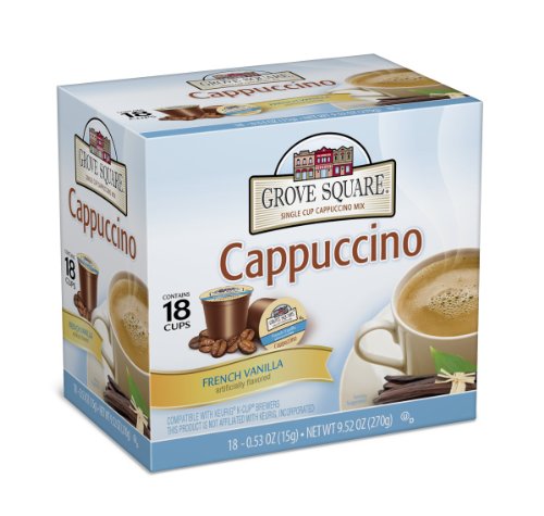 Grove Square Cappuccino French Vanilla Single Serve Coffee Pods - 18 Count (Pack of 3) | Perfect for Keurig Machines, Office Coffee Breaks & Home Use