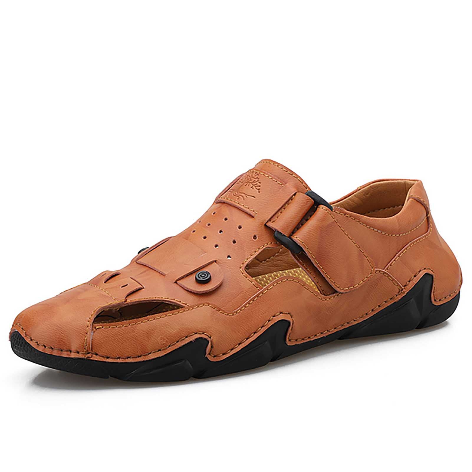 Premium Genuine Leather Men's Sandals - Summer Outdoor Luxury Footwear, Handmade Denim Sneakers & Comfortable Slippers for Beach, Travel, and Casual Wear