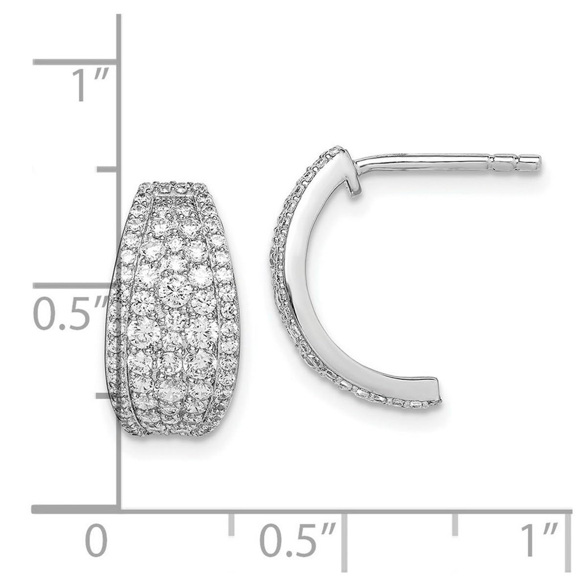 925 Sterling Silver Rhodium Plated Pave CZ Cubic Zirconia Simulated Diamond Hoop Earrings for Women - 16.38x10mm Wide, 8mm Post | Elegant Everyday Wear, Perfect for Parties, Weddings & Special Occasions