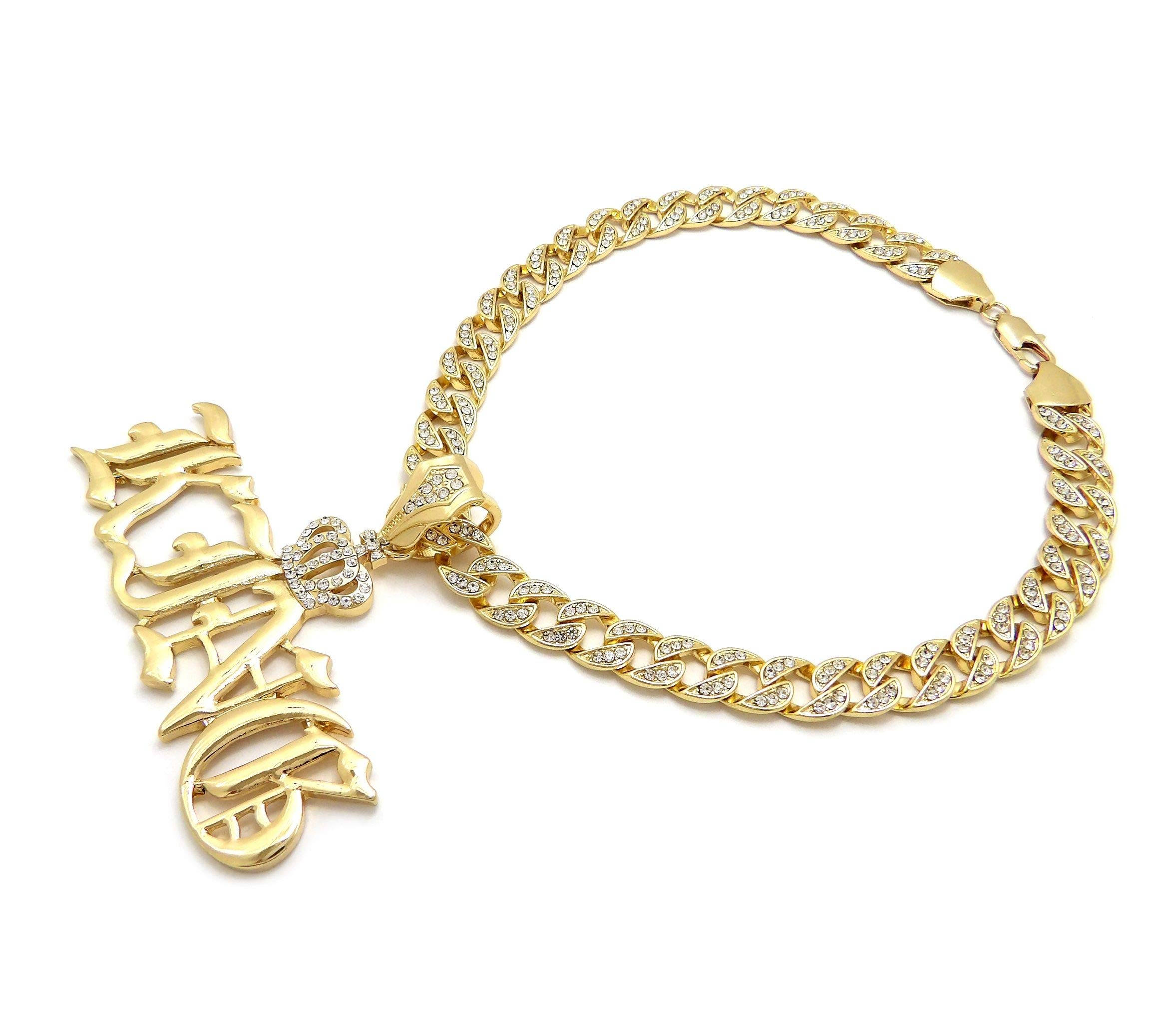 NYFASHION101 10mm Iced Out Miami Cuban Chain Necklace with Stone Stud Crown King Pendant - Hip Hop Jewelry for Men, Bling Accessory for Rappers & Streetwear Fashion