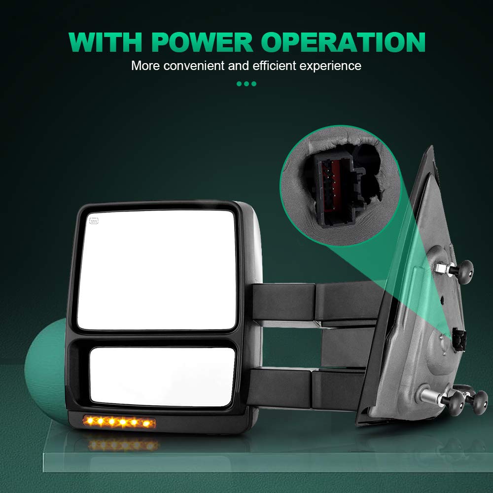 AUTOMUTO Power Heated Towing Mirrors for Ford F-150 (2004-2014) - Chrome LH Driver & RH Passenger Side with Turn Signal & Puddle Light | Perfect for Towing, Off-Roading & Night Driving