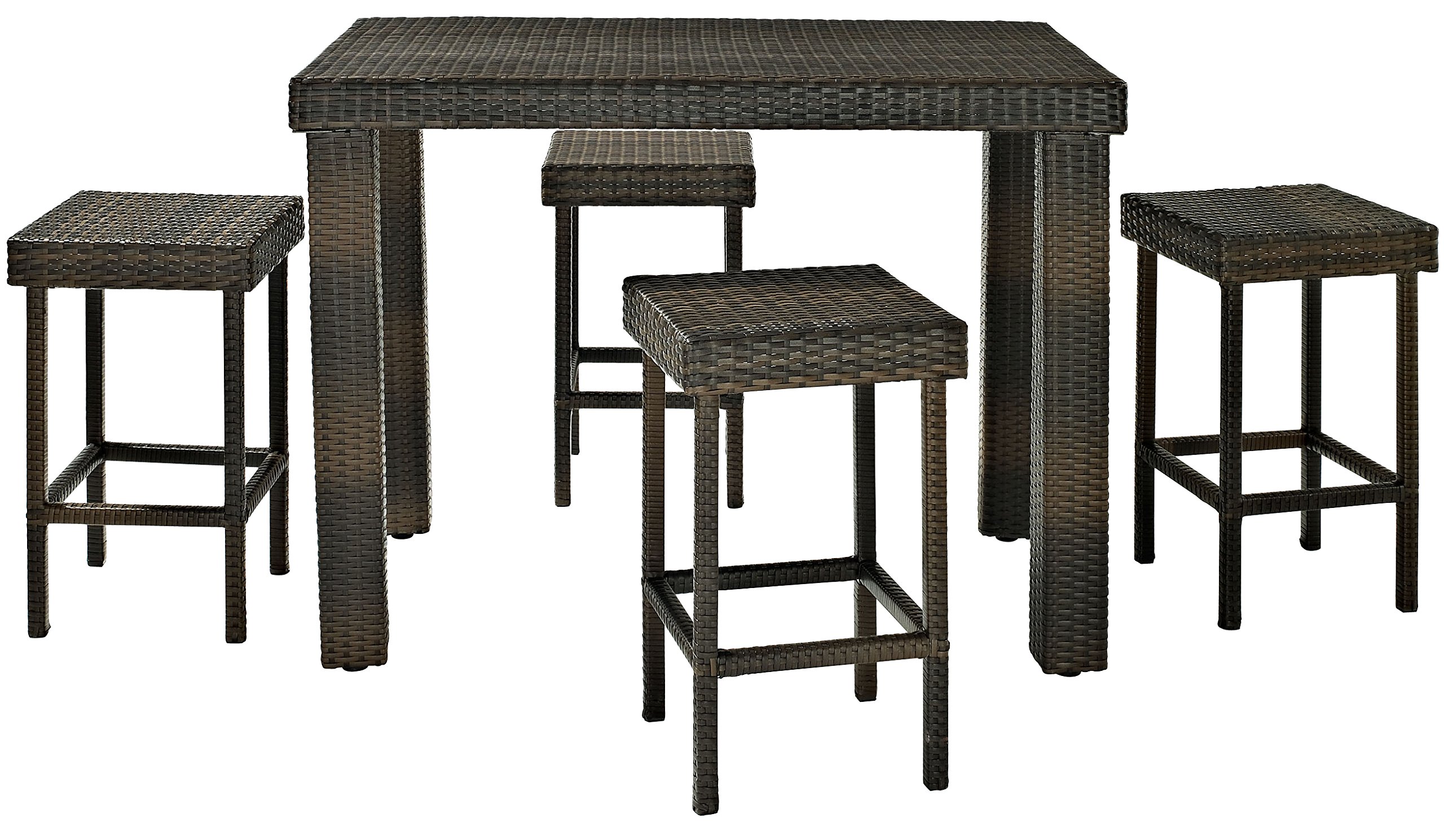 Crosley Furniture Palm Harbor 5-Piece Outdoor Dining Set for 4 - Counter Height Wicker Patio Table & Stools in Brown | Perfect for Backyard, Garden & Poolside Dining