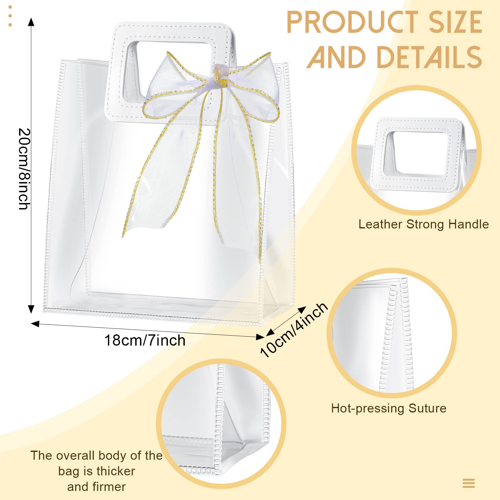 PerKoop 48 Pack Clear PVC Gift Bags with Handles - 7x4x8 Inch Heavy Duty Reusable Tote Bags for Baby Shower, Wedding & Birthday - Includes 10 Rolls Fishtail Ribbon - Perfect for Party Favors, Gift Wrapping & Special Occasions