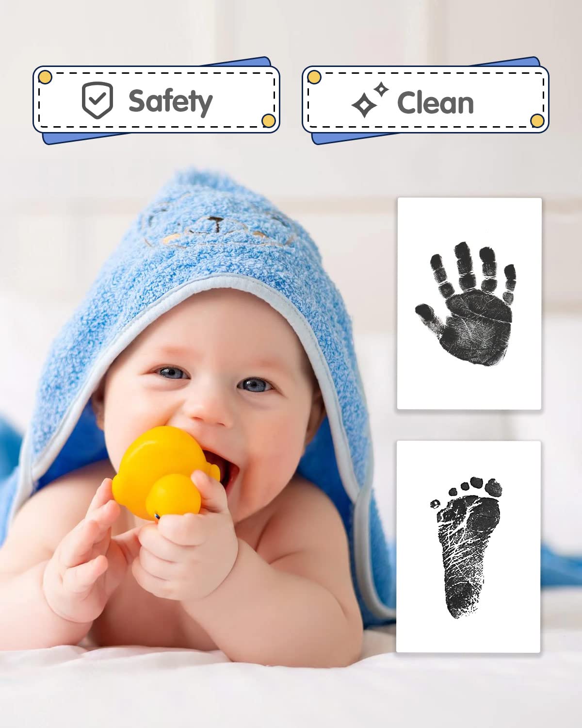 MOXTOYU Baby Handprint and Footprint Photo Frame Kit - Non-Toxic Newborn Keepsake Set with 2 Clean-Touch Ink Pads, 6 Imprint Cards & 4 Cute Clips | Perfect Baby Shower Gift for First Birthday, Christening or Mother's Day | Capture Precious Memories of Your Little One's Tiny Hands and Feet
