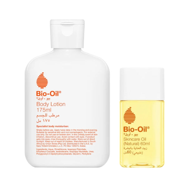 Bio Oil Skin Care Oil & Body Lotion Set - Natural 60ml Oil + 175ml Lotion - 20% OFF - Perfect for Dry Skin, Stretch Marks & Scar Treatment