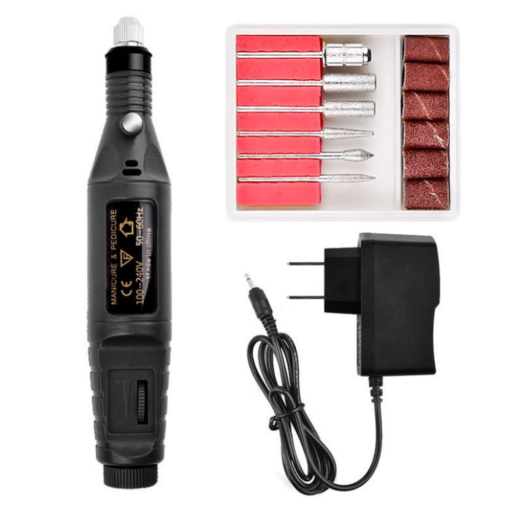 Professional Electric Nail Drill Kit - Portable Acrylic Nail Tools for Finger & Toe Care, Pen Shape Design (Black) | Perfect for Home Manicures, Salon Nail Art & DIY Nail Extensions