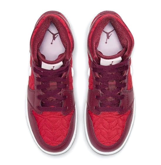Air Jordan 1 Mid GS SE Pink Foam Red Quilt Basketball Shoes for Girls - Perfect for School, Sports & Street Fashion