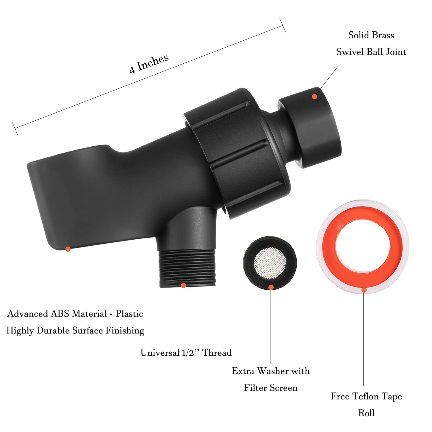 Universal Shower Holder with Brass Swivel - Adjustable Handheld Shower Head Mount, Shower Arm Bracket & Pipe Connector for Bathroom, Spa & RV Use