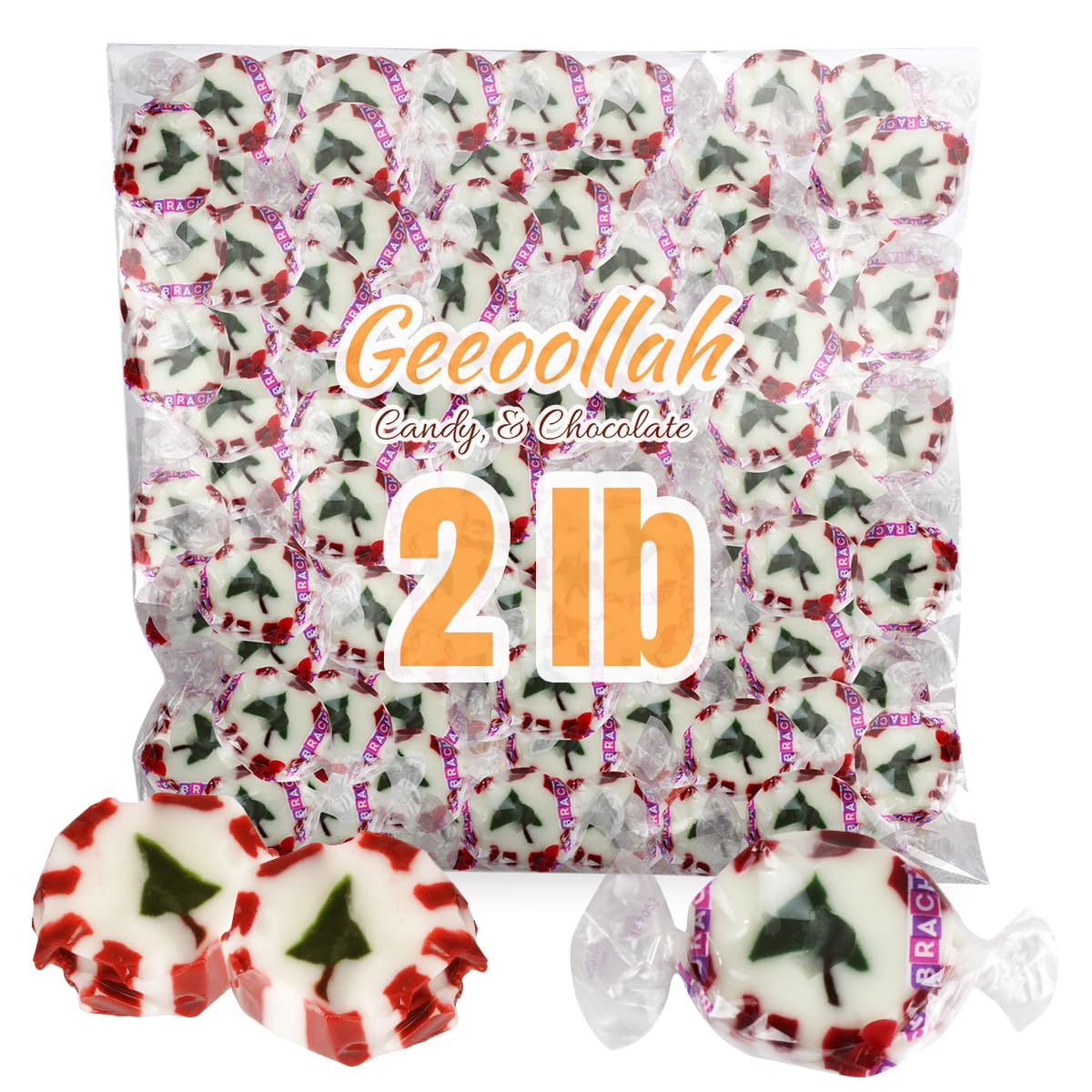 Bulk 2lb Peppermint Christmas Nougat Candy - Individually Wrapped Holiday Sweets for Gifts, Stocking Stuffers & Festive Treats - Delicious Peppermint Flavor Jelly Candy for Parties, Office Snacks & Christmas Celebrations