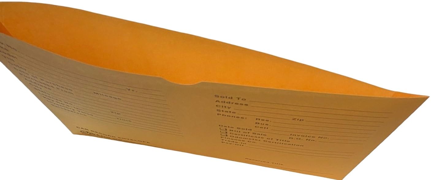 A Plus Vehicle Dealer Envelopes - #19 Buff Deal Jackets (200 Pack) - W3 Size - Perfect for Auto Dealerships, DMV Documents & Vehicle Title Storage
