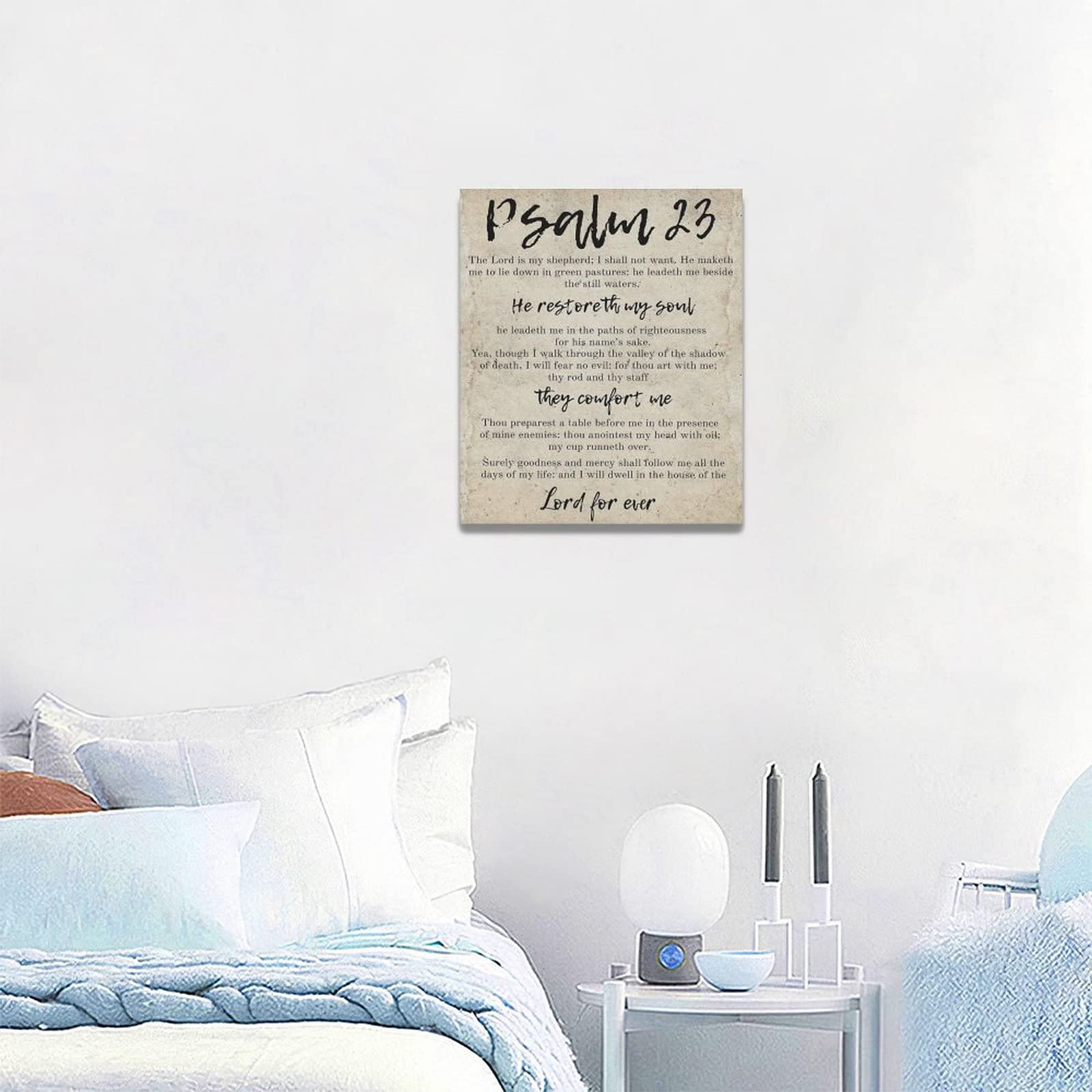 Psalm 23 Christian Wall Art - Inspirational Bible Verse Canvas Print with Retro Frame (20
