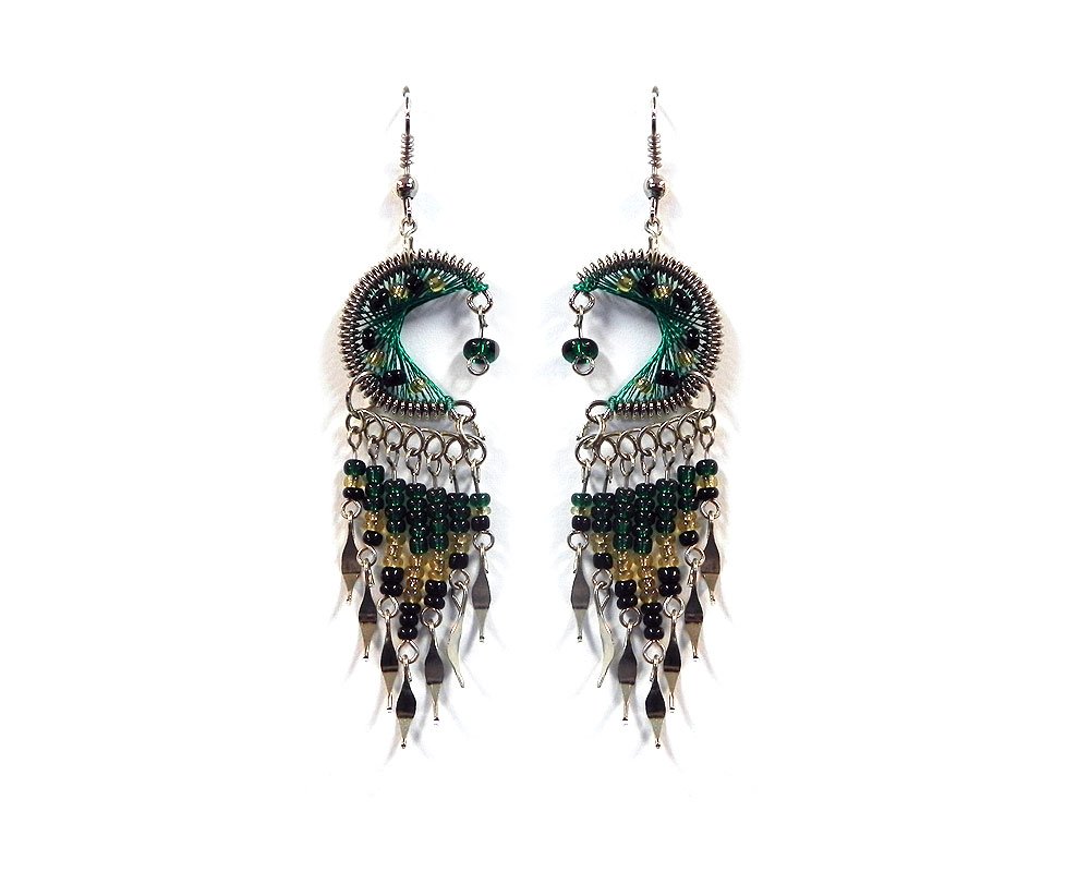 Handmade Boho Crescent Moon Earrings for Women – Long Beaded Metal Dangle Earrings with Silk Thread | Perfect for Festivals, Parties & Boho Fashion Accessories