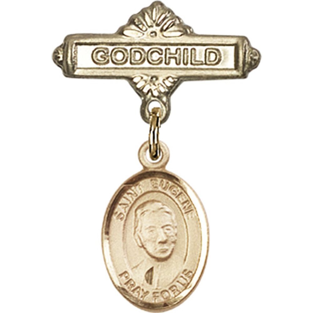 St. Eugene de Mazenod Gold Filled Baby Badge & Godchild Pin - 1 X 5/8 Inch Religious Jewelry for Baptism, Christening & First Communion Gifts