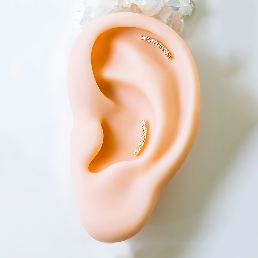16G Curved Barbell Conch Stud Earring - Surgical Steel Upper Lobe Piercing Jewelry HSPJ1931 for Cartilage & Helix Piercings | Perfect for Everyday Wear & Special Occasions