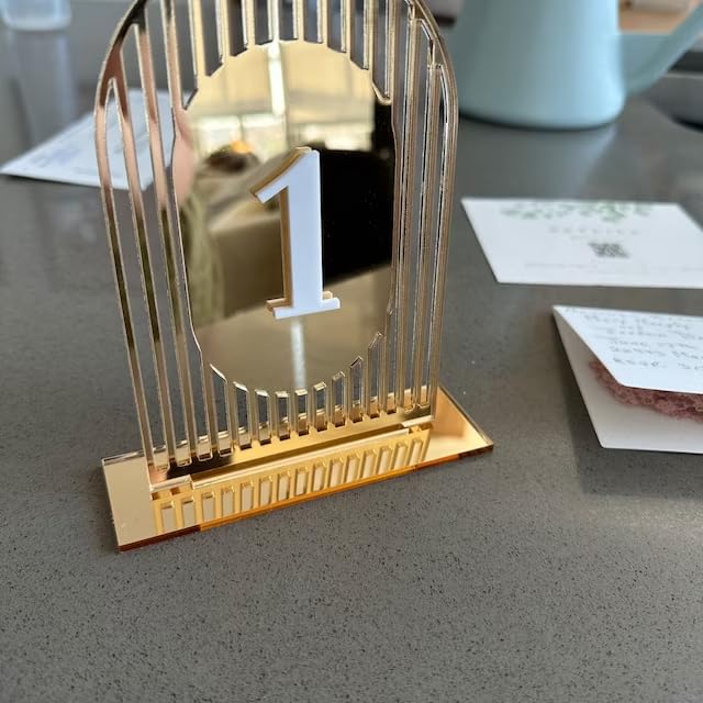Custom Modern Arched-Shaped Wedding Table Numbers - Personalized 3D Gold Mirror Table Signs with Stand | Elegant Reception Decor for Weddings, Banquets & Special Events