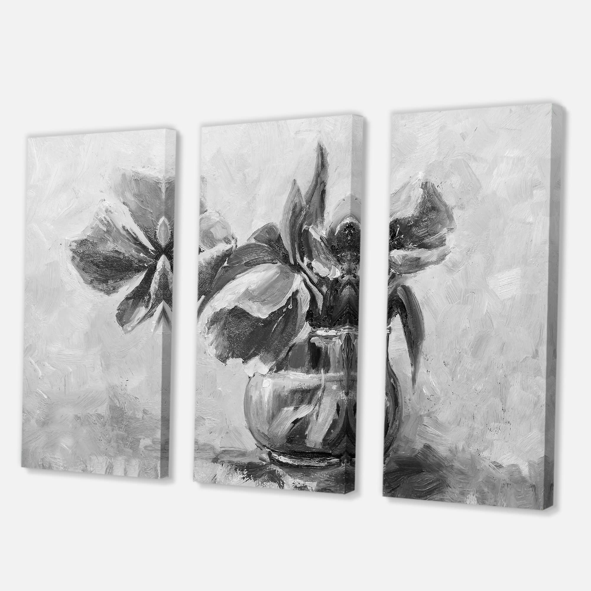 DesignQ Monochrome Still Life Flower Vase Painting - Traditional Canvas Wall Art for Living Room, Bedroom & Office Decor