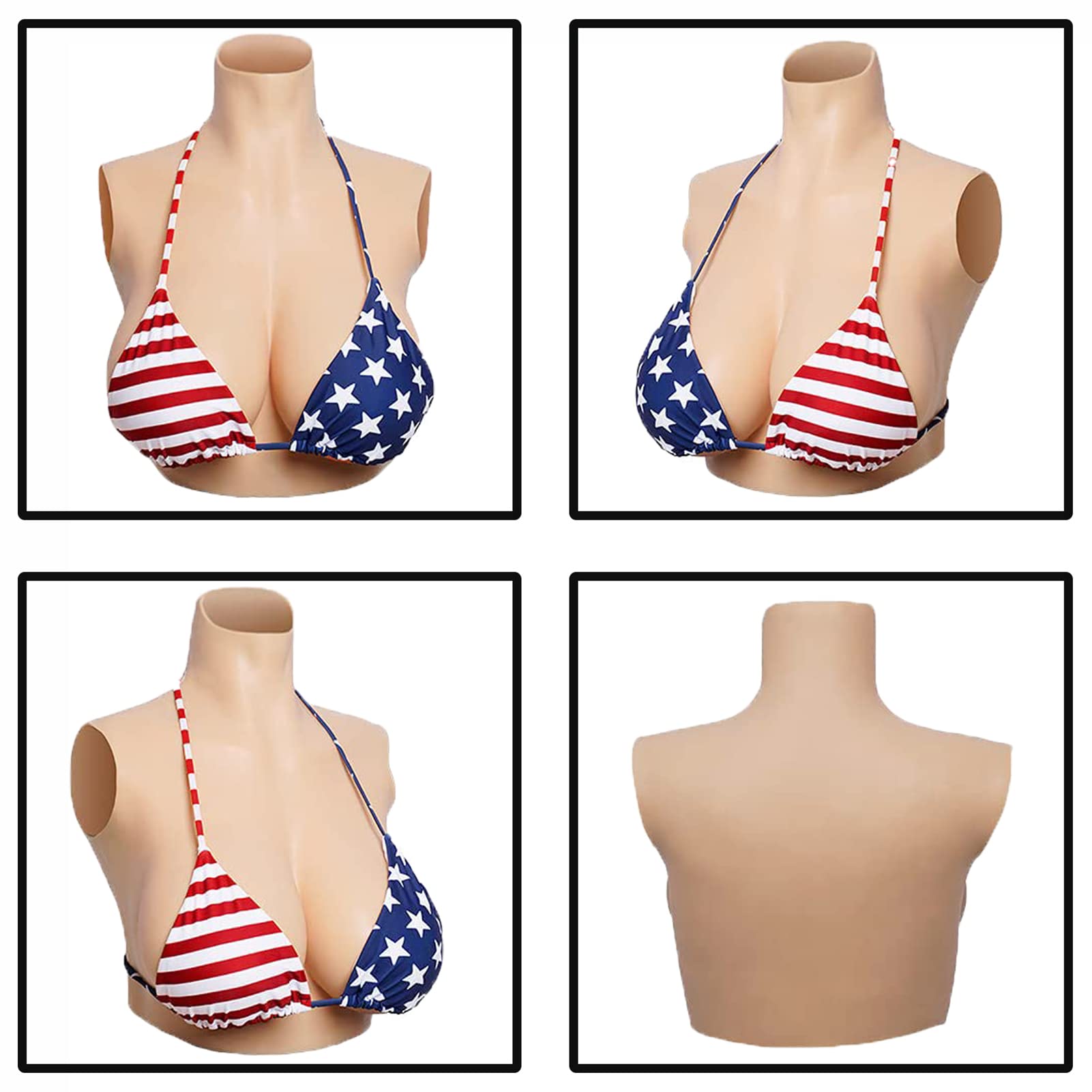 Realistic Silicone Breastplate for Crossdressers & Transgender - High Collar Fake Boobs for Cosplay, Drag Shows & Gender Affirmation - Comfortable & Natural Looking Chest Plate for MTF Transformation