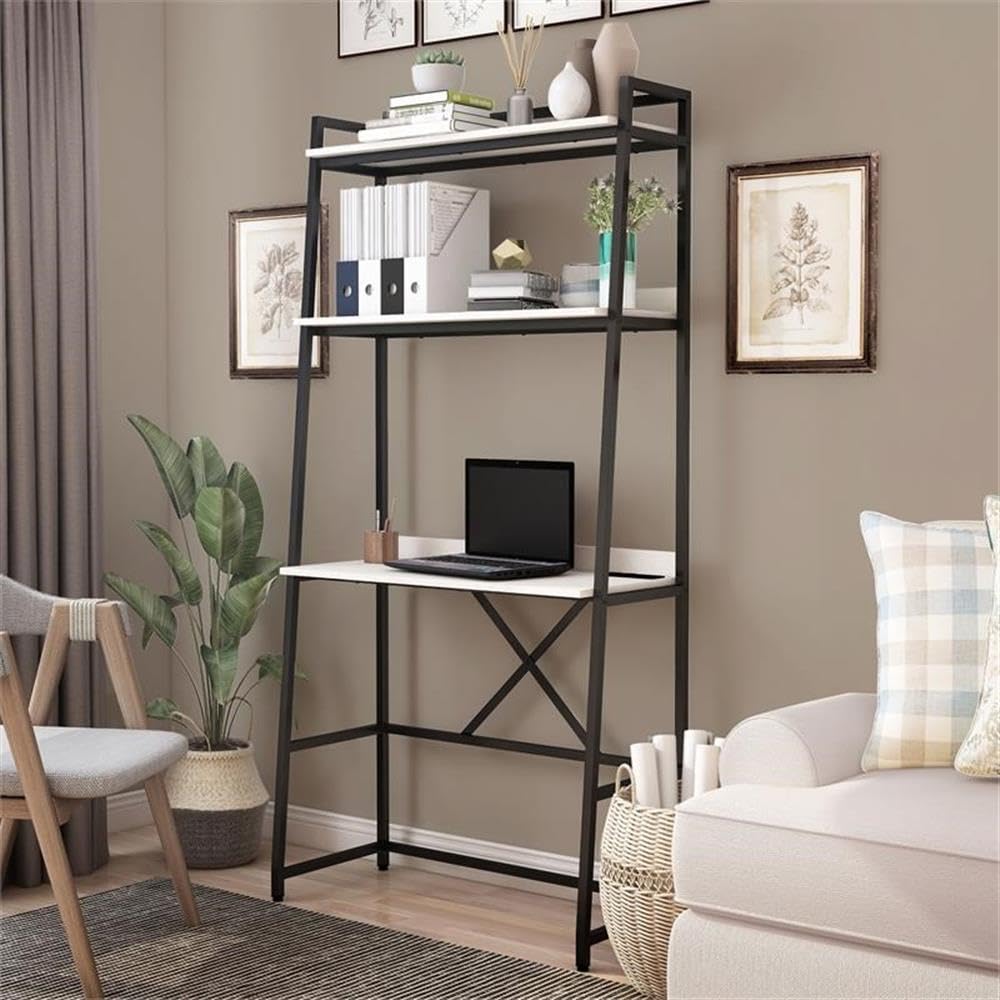Furniture of America Mistos Transitional Metal Writing Desk with USB Port - Modern Home Office Desk in Oak Finish for Work & Study | Perfect for Small Spaces & Remote Work