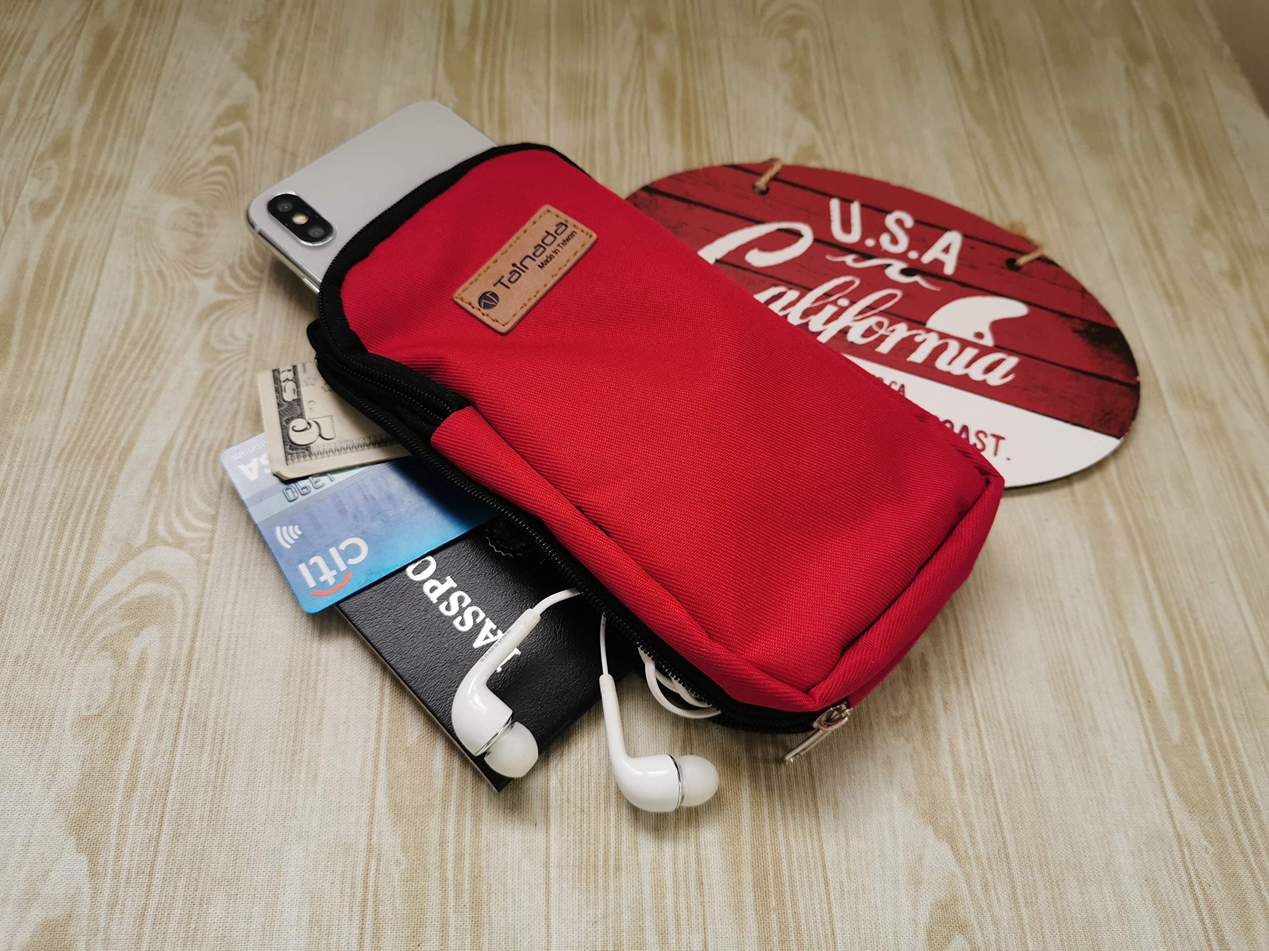 Tainada Universal Sports Phone Pouch for iPhone 15/14 Pro Max/Plus/Pro & Samsung Galaxy S24+/S24/S23/A54/Z Fold5 - Waterproof Running Waist Bag with 2 Zippers - Perfect for Gym, Hiking & Travel (Red)