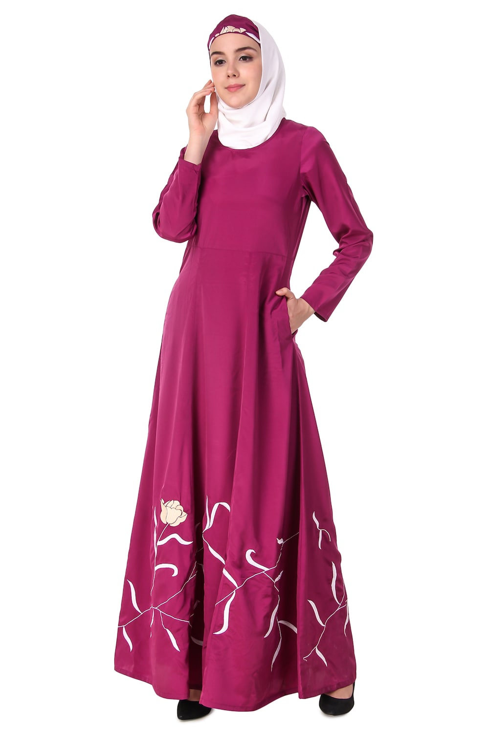 Embroidered Floral Anarkali Abaya Dress for Women - Elegant Islamic Prayer Gown for Eid, Wedding & Special Occasions